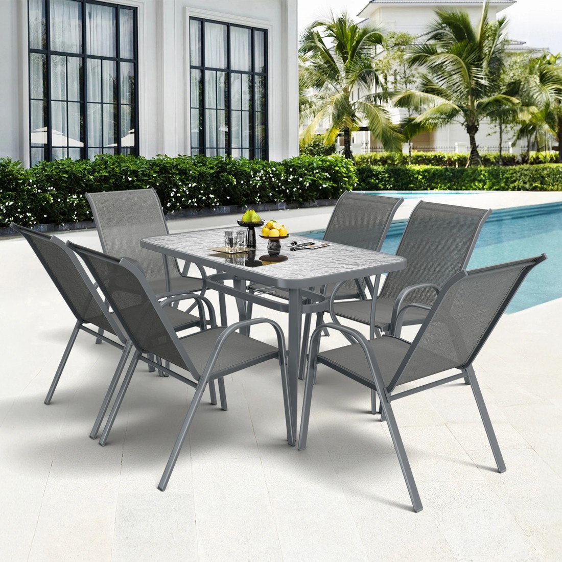 4 Alfordson 7PCS Outdoor Dining Set Garden Table and Chairs Patio Furniture - Grey, 4 of 10