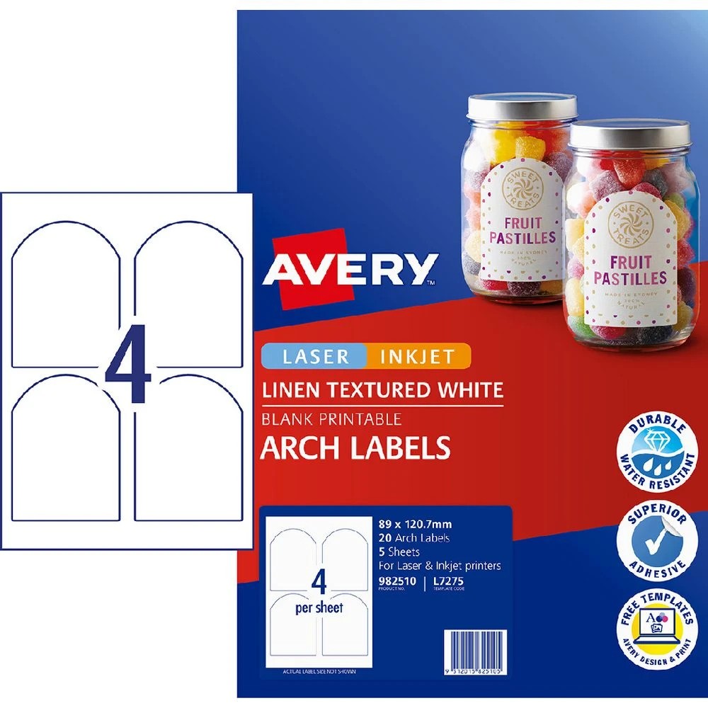 1 Avery 4UP Inkjet Laser Textured Arched Labels 5 Sheets, 1 of 6