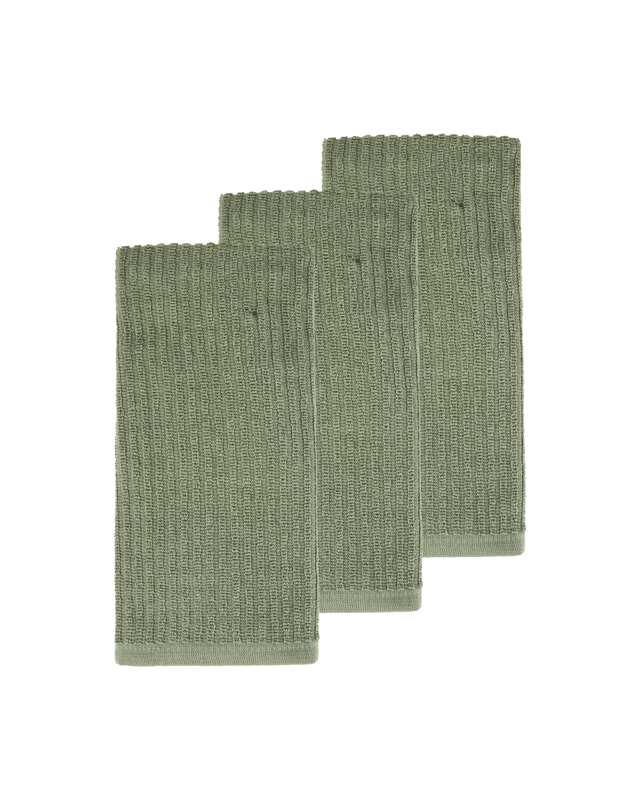 3 Pack Fern Green Ribbed Terry Tea To