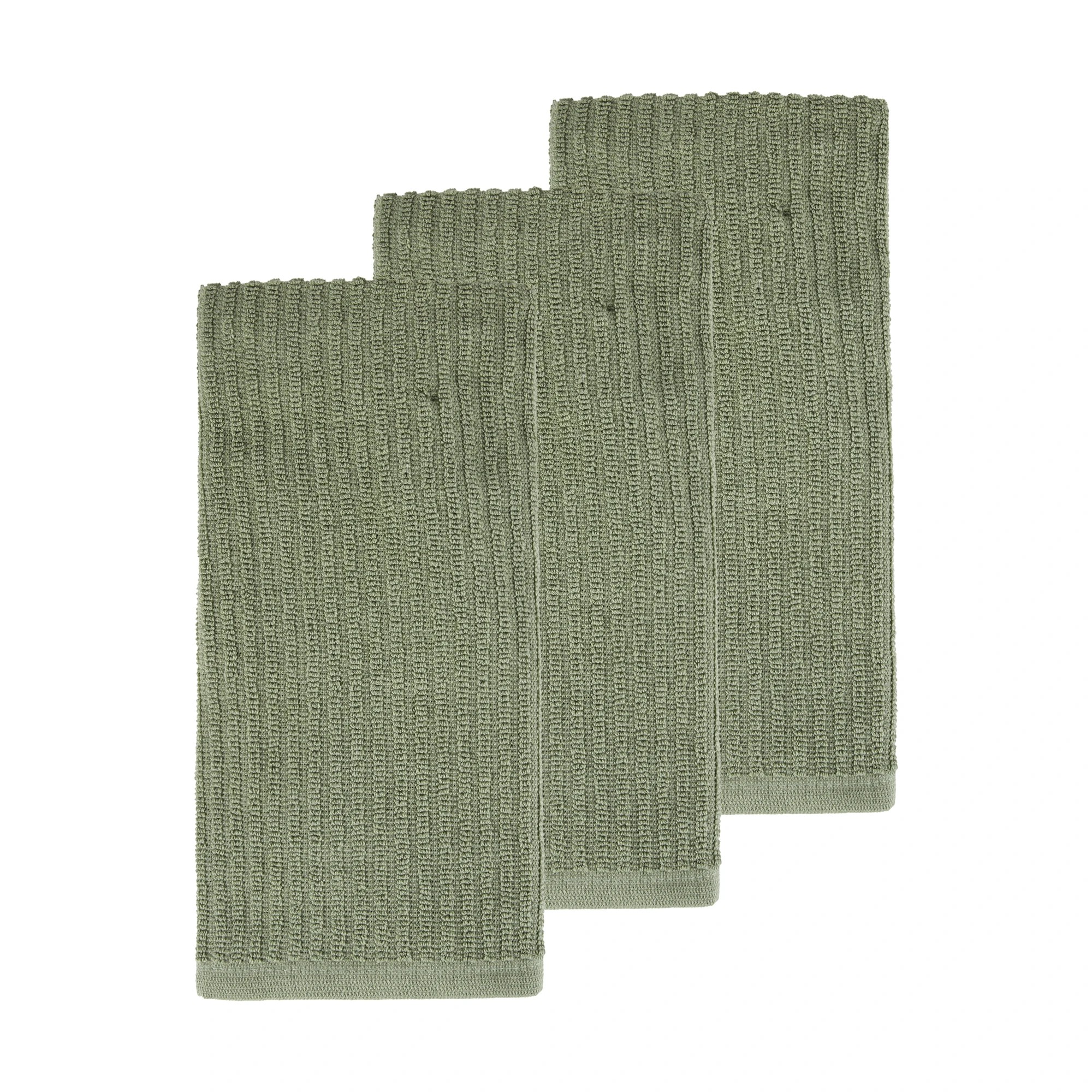 1 3 Pack Fern Green Ribbed Terry Tea Towels, 1 of 4