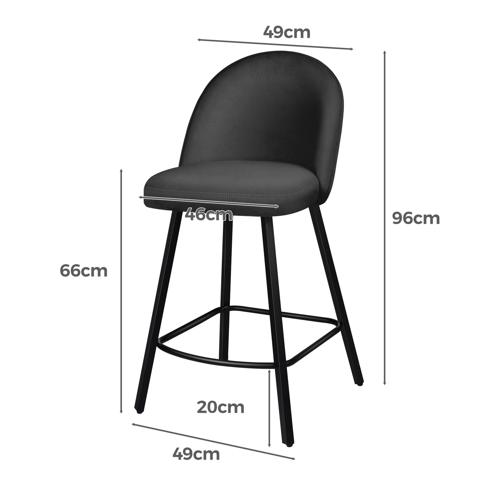 3 Alfordson 2x Bar Stools Velvet Chair - Dark Grey, 3 of 8