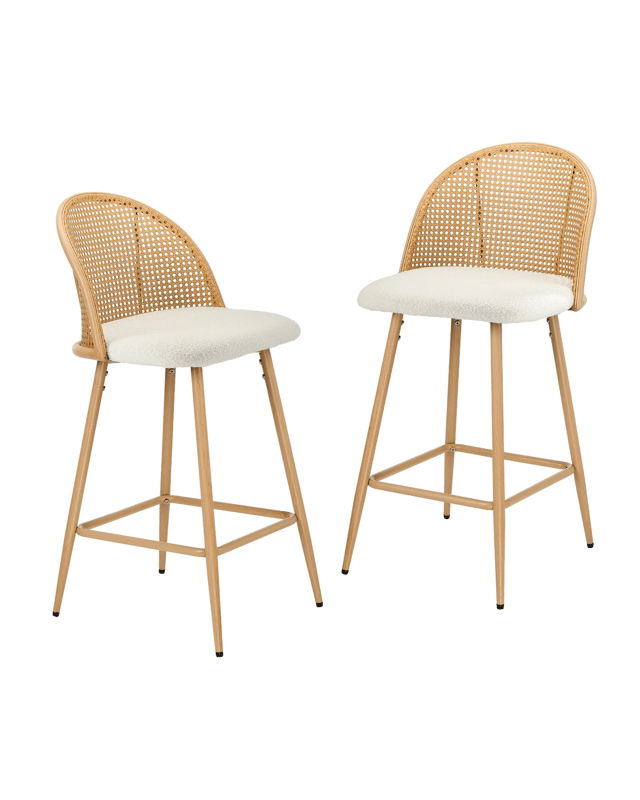 Oikiture Bar Stools Kitchen Counter Stool Rattan Dining Chair Boucle X2
 - W