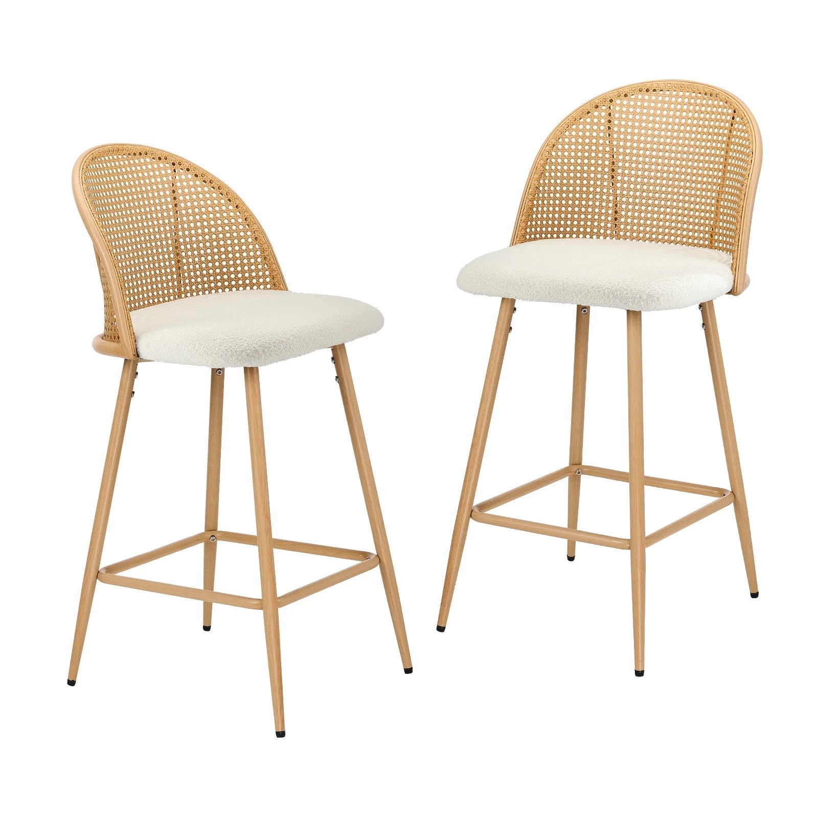 1 Oikiture Bar Stools Kitchen Counter Stool Rattan Dining Chair Boucle X2
 - White, 1 of 9