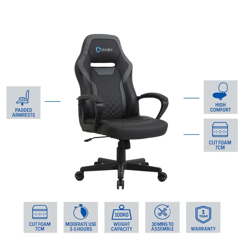 2 ONEX GX1 Gaming Chair Black Ergonomic Chairs and Desk Chairs, 2 of 6