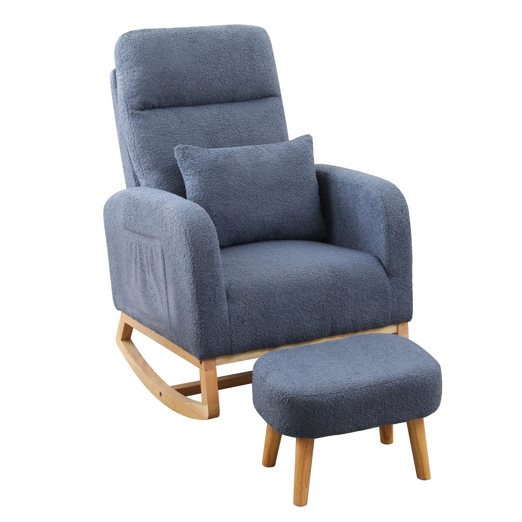 1 Levede Rocking Chair Blue With Cushion & Stool, 1 of 7