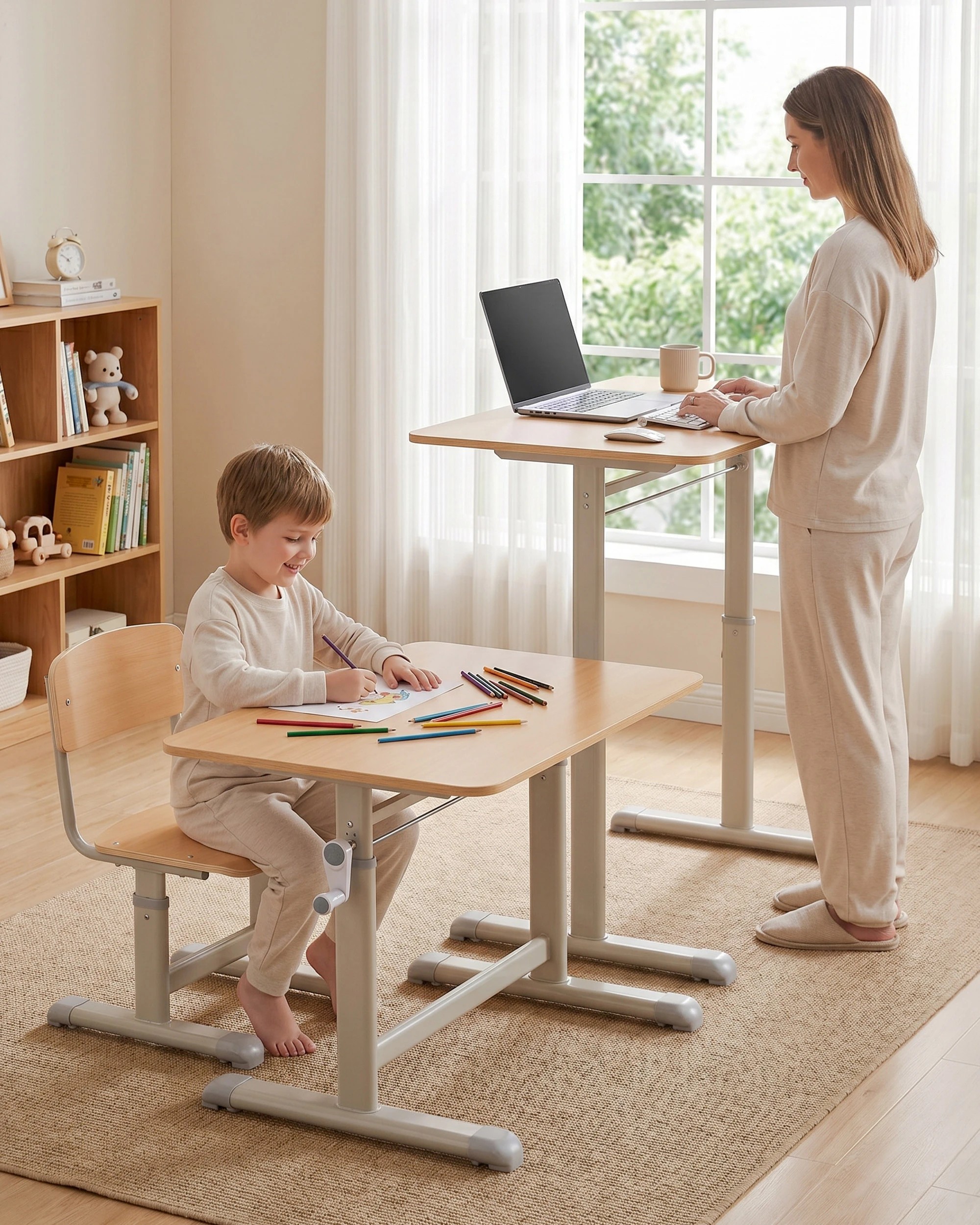 9 PlayPals Kids Desk Hand Crank Adjustable Standing Table 80x60cm - Natural, 9 of 9