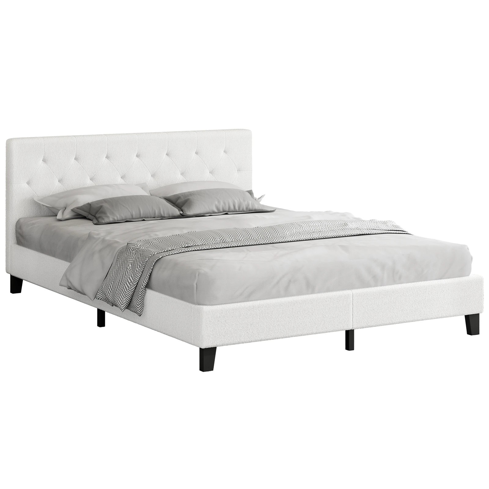 1 Alfordson Bed Frame King Size Wooden Base Platform Boucle Madelyn - White, 1 of 10