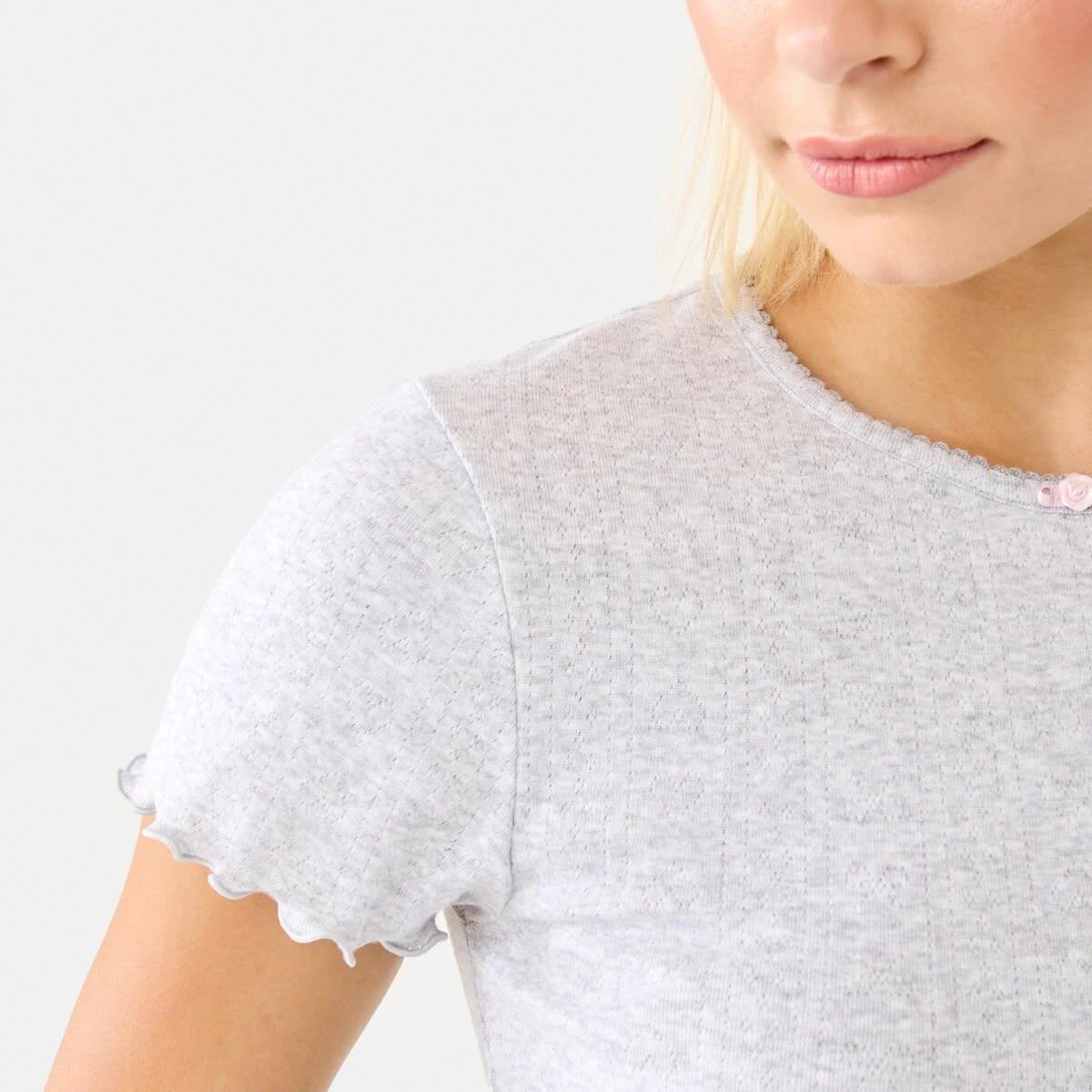 9 Pointelle Lettuce Hem T-shirt Slvr Marle, 9 of 9