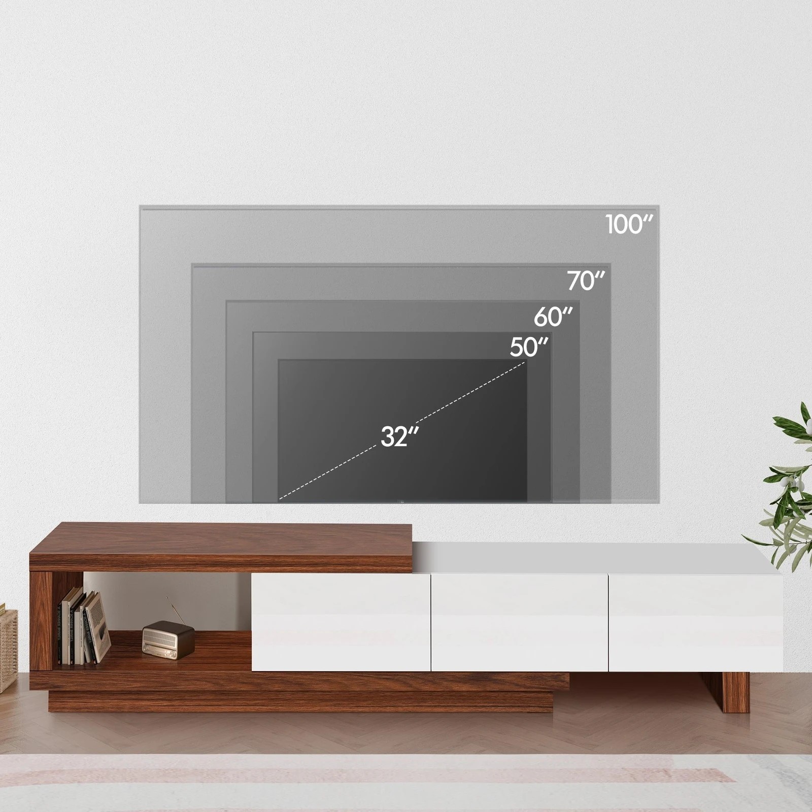 6 Alfordson 190-280cm Extendable Entertainment Unit TV Stand Cabinet Drawer - Walnut White, 6 of 9