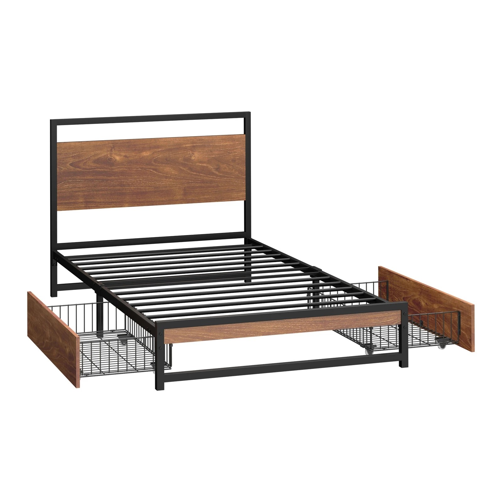 6 Oikiture Metal Bed Frame Single Size Beds Base Platform with 2 Drawers - Black, 6 of 9