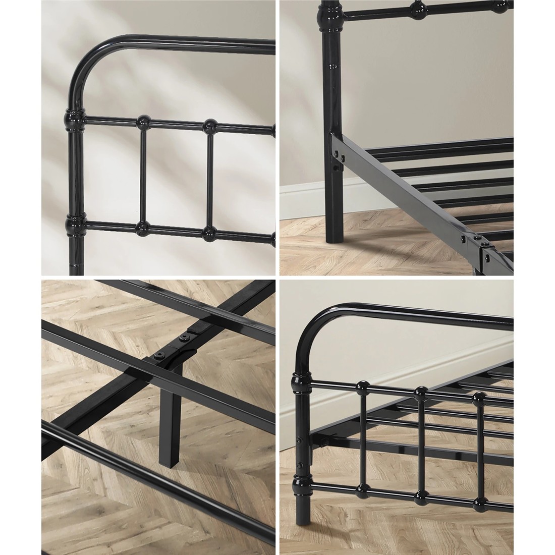 4 Oikiture Metal Bed Frame King Single Size Bed Base Platform
 - Black, 4 of 9