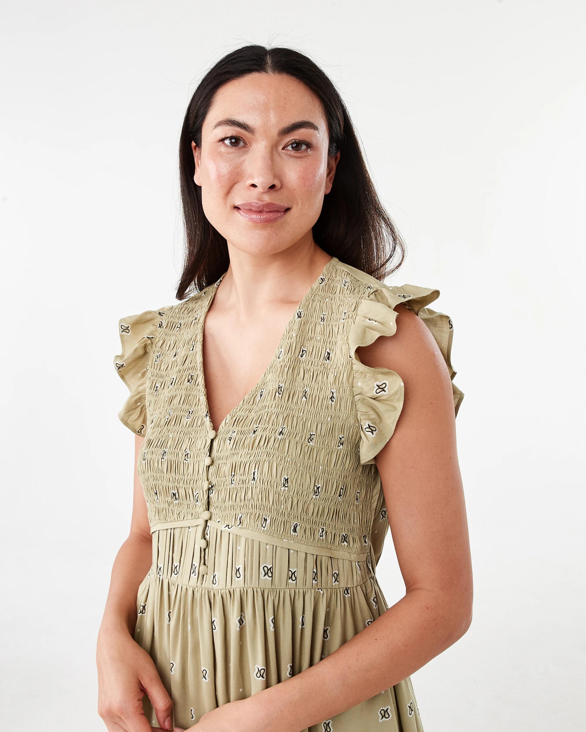 4 Short Frill Sleeve Button Mini Dress Pais Geo, 4 of 8