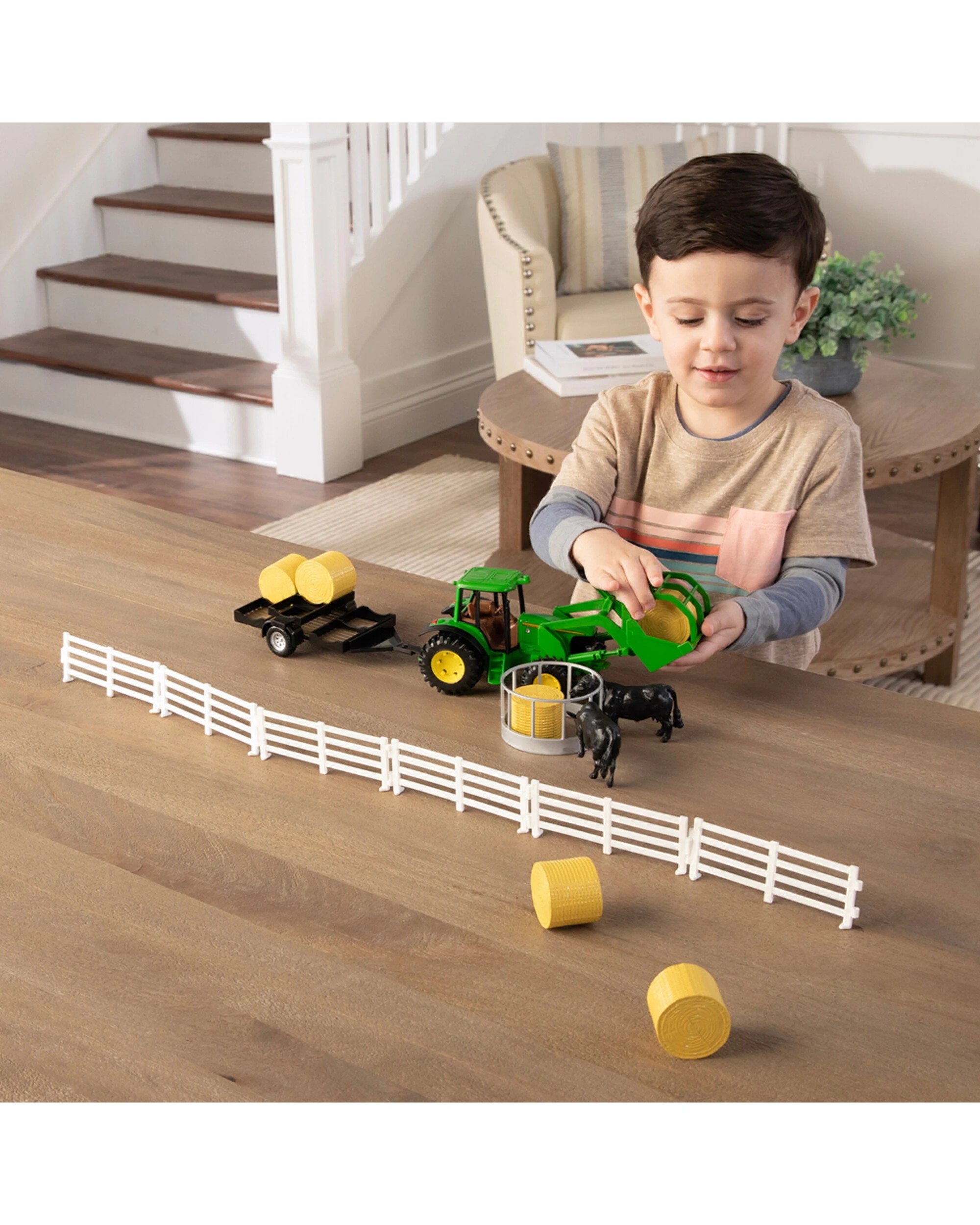5 John Deere 21pc Hay Farm Set With Tractor Trailer And Farm Animals 1:32 Scale Toy Playset Kids - Black, 5 of 8