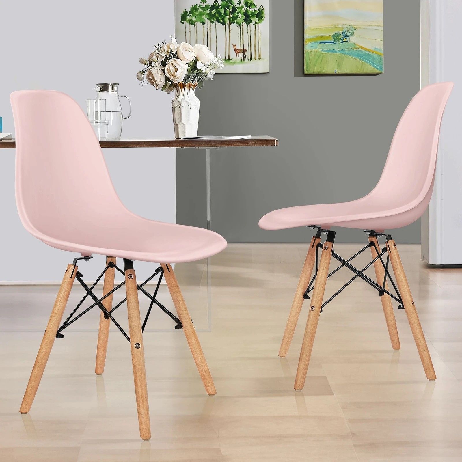 2 Alfordson 4x Dining Chairs Retro Steel Kitchen Lounge Cafe Solid Wood - Pink, 2 of 10