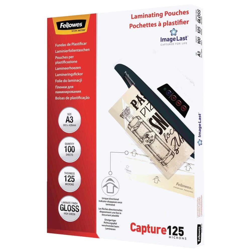 2 Fellowes A3 125 Micron Laminating Pouch Gloss 100 Pack, 2 of 4