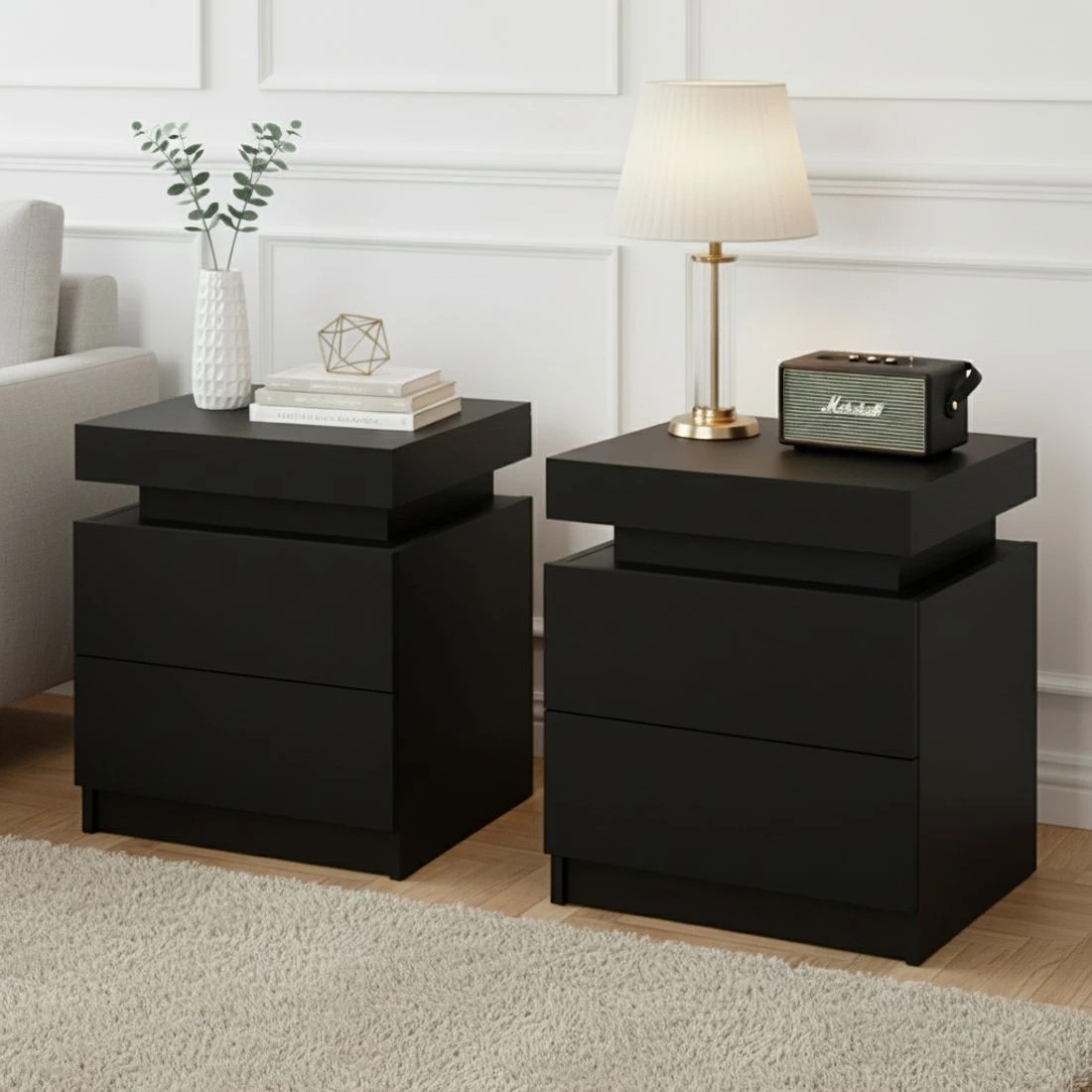 8 Artiss 2X Bedside Table 2 Drawers Lift-up Storage - Black, 8 of 8