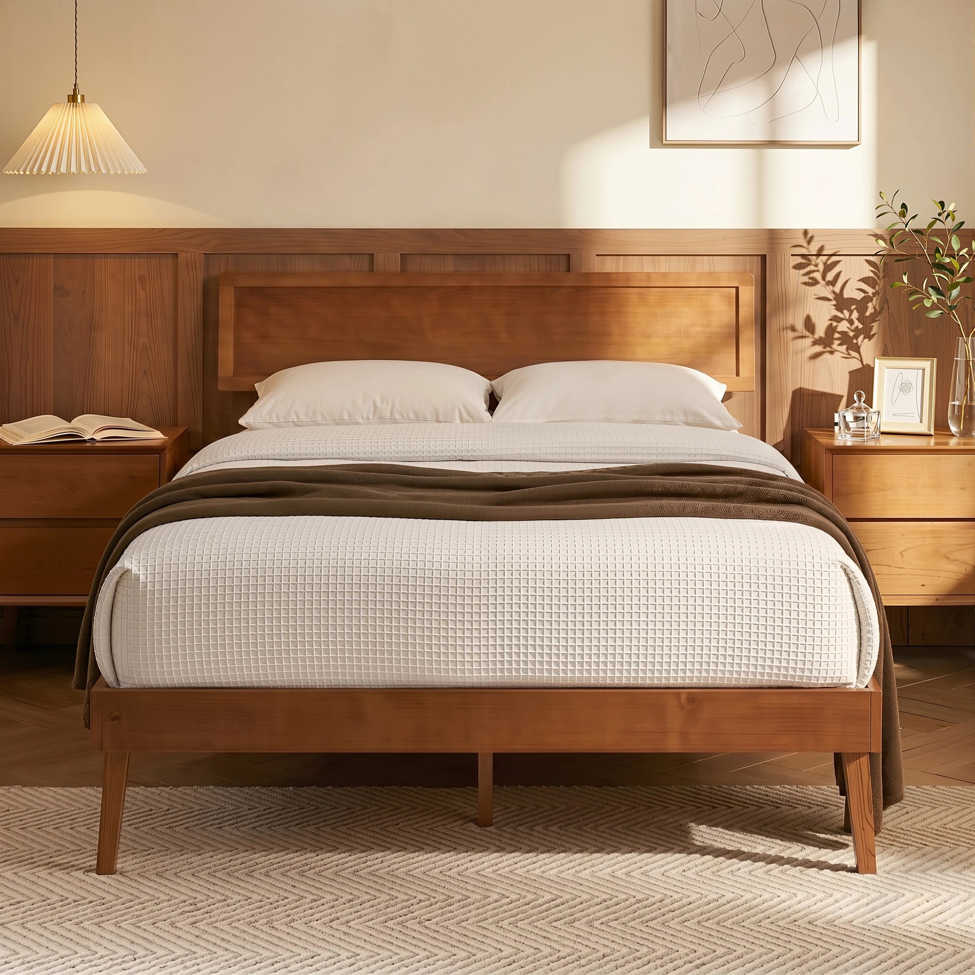 9 Artiss Bed Frame Queen Size Wooden Bed Base Walnut - Brown, 9 of 9