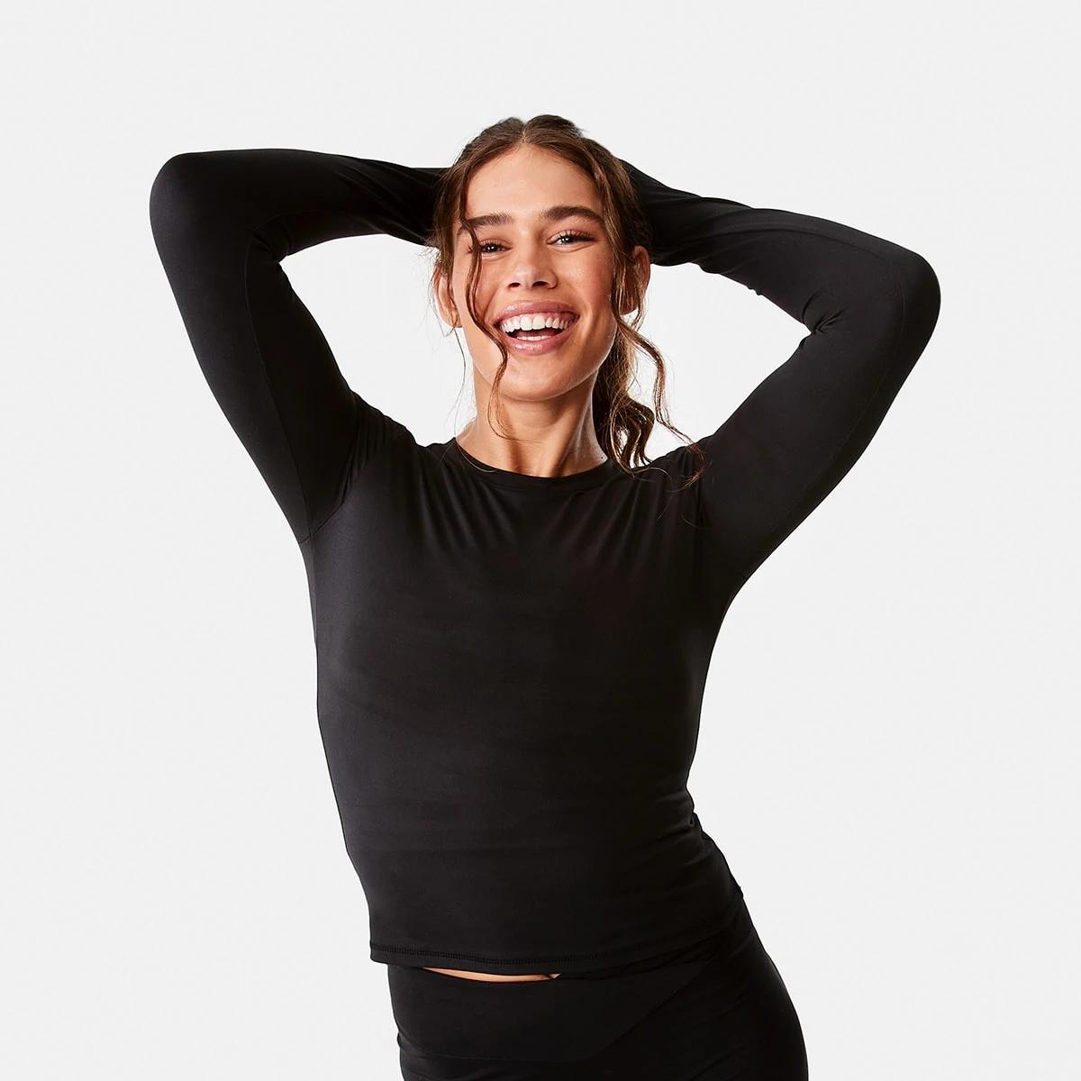 1 Active Womens Long Sleeve Ultrasoft Top BLACK, 1 of 6