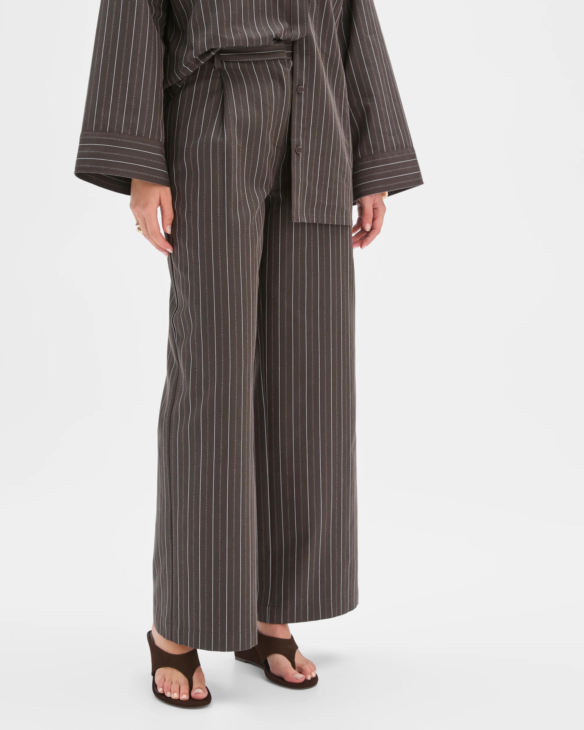 5 Preview Belt Detail Wide Leg Pants BITTER CHOCOLATE STRIPE, 5 of 7
