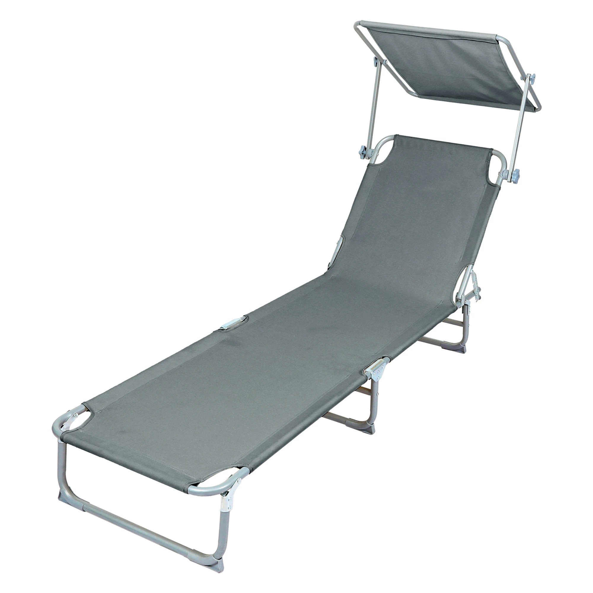 2 Levede Reclining Lounge Folding Sun Beach Chair with Canopy - Grey, 2 of 9