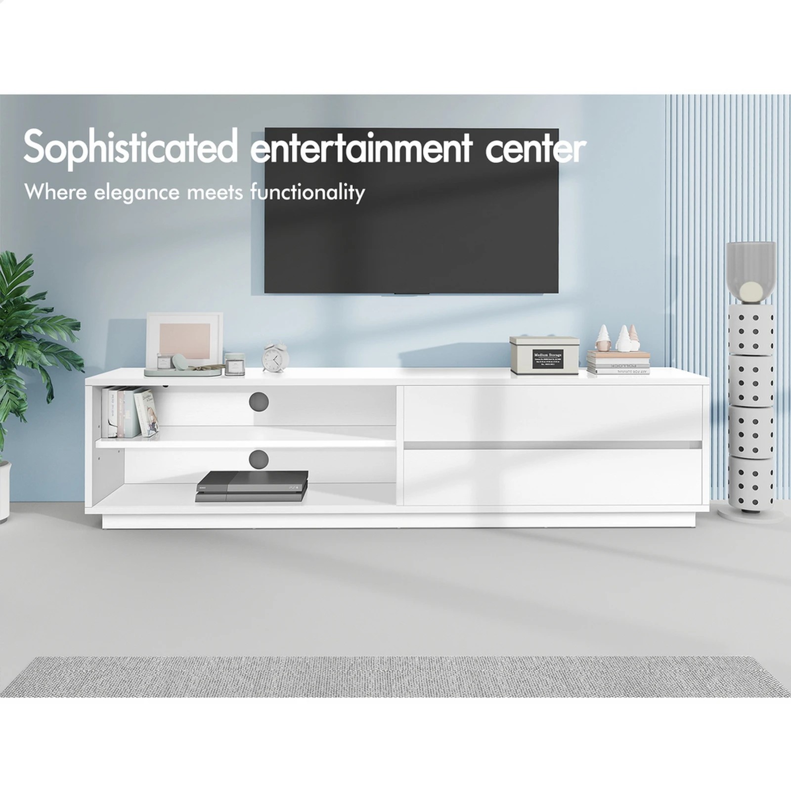 2 Alfordson Entertainment Unit TV Cabinet Stand Storage Drawer 180cm - White, 2 of 9