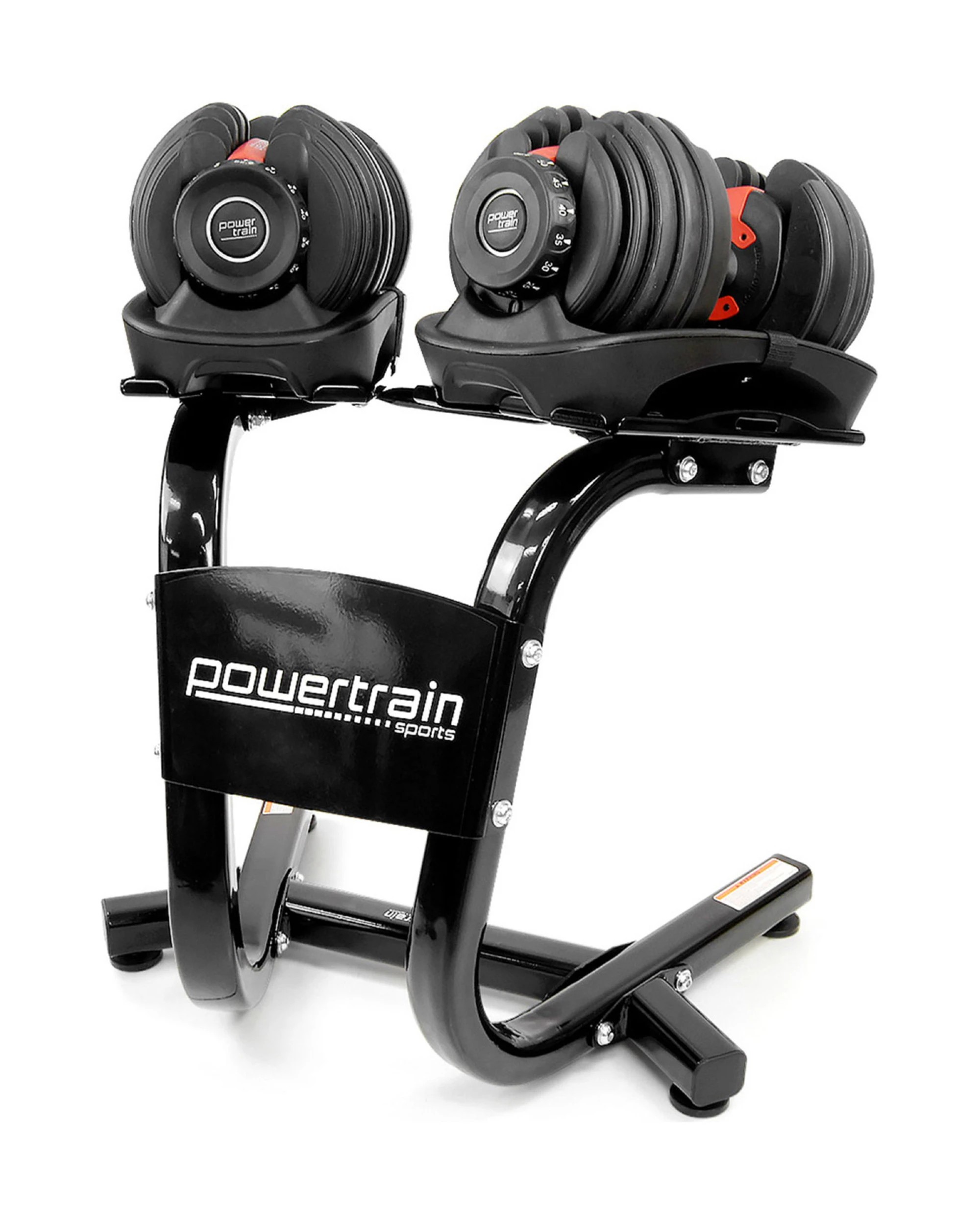 2 Powertrain 48kg Adjustable Dumbbells Weight with Stand and Exercise Bench - Black, 2 of 8