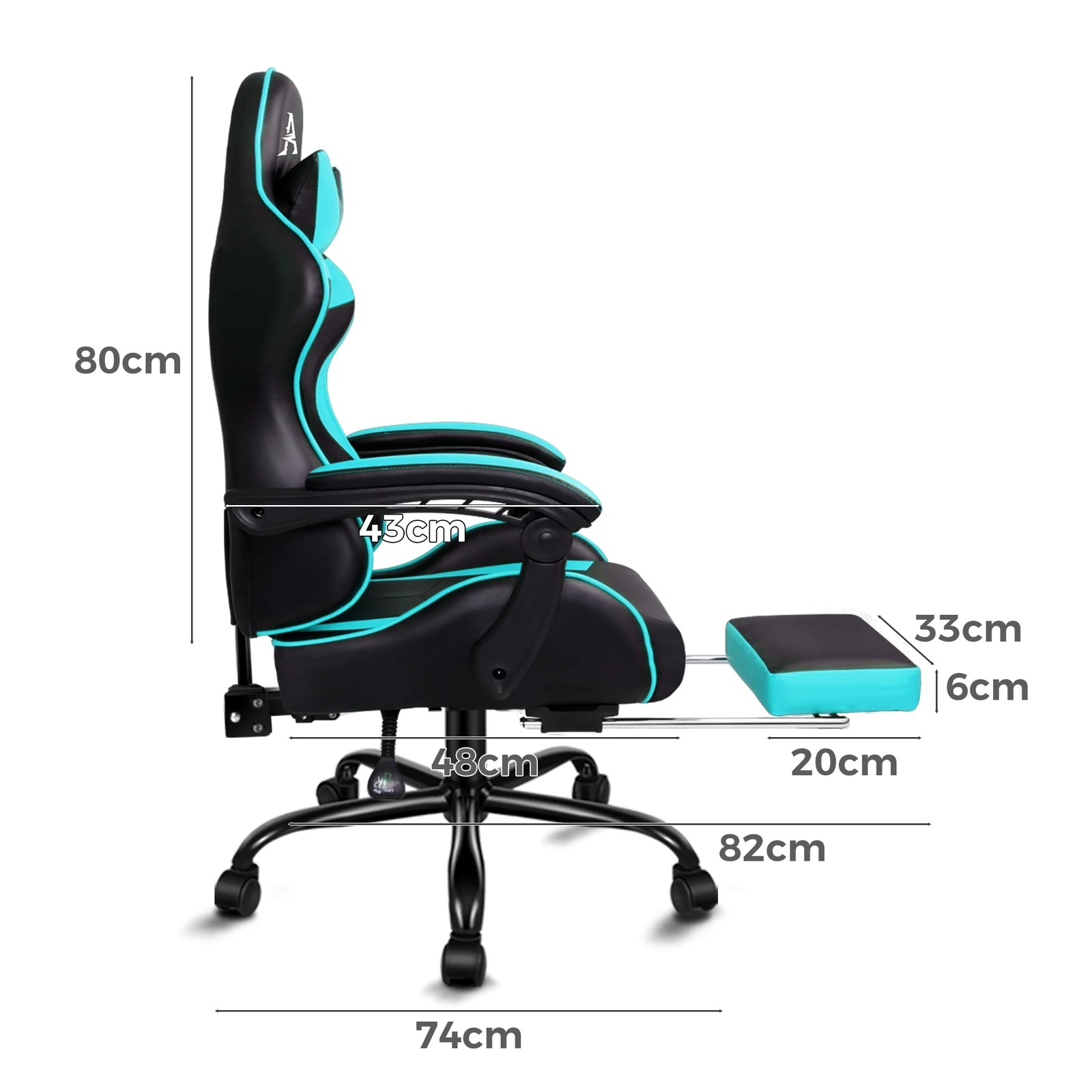 4 Alfordson Gaming Chair Office Massage Computer Racing Seat PU Leather - Cyan, 4 of 10