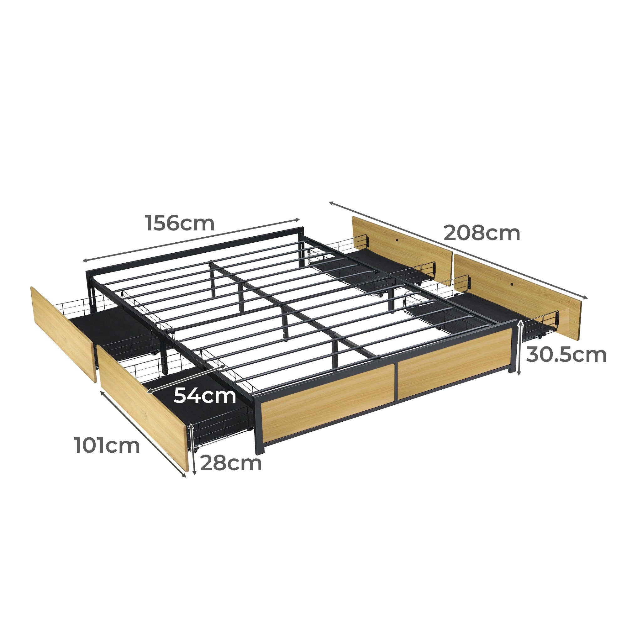 3 Levede Queen Metal Bed Frame With 4 Drawers - Natural, 3 of 9
