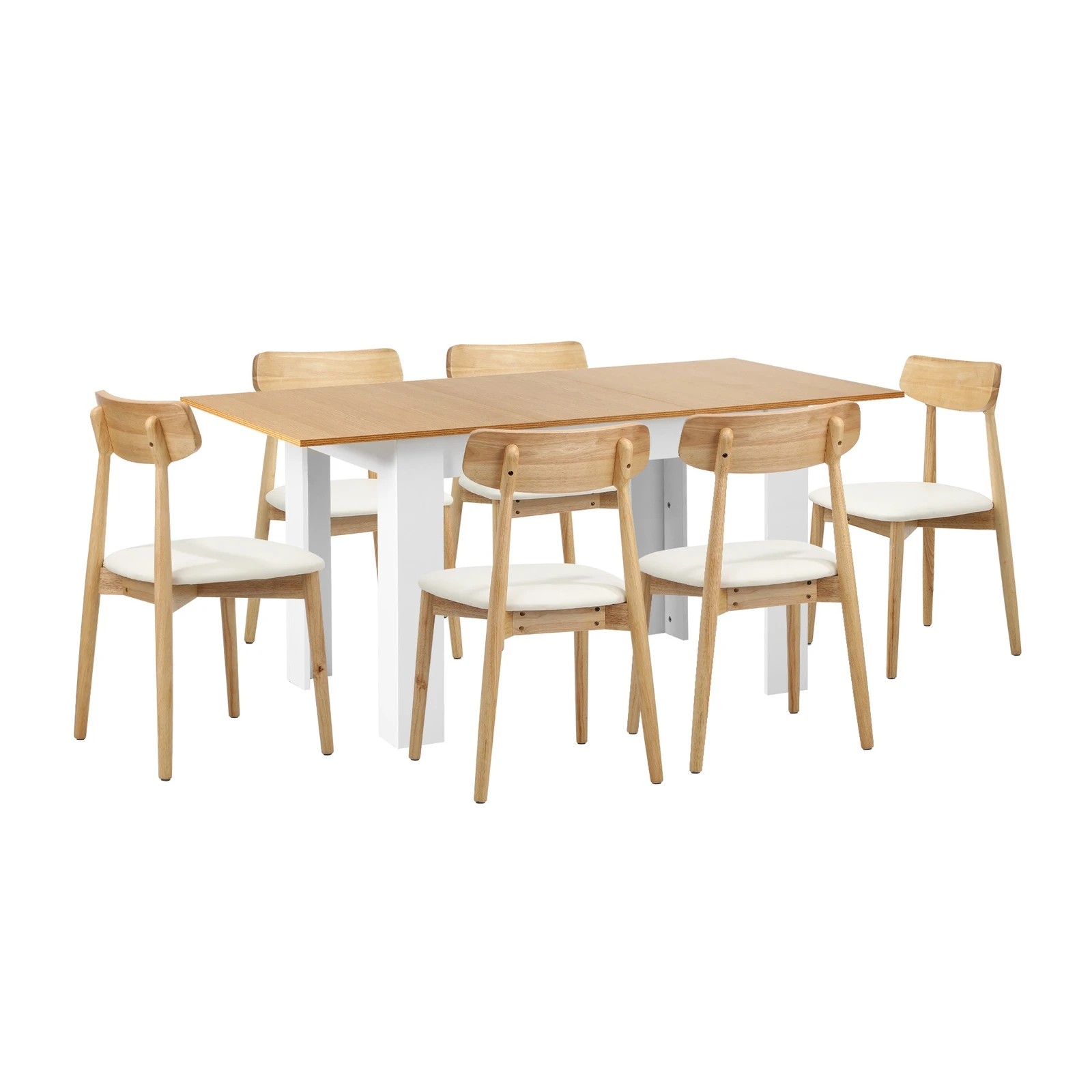 7 Oikiture 160cm Extendable Dining Table with 6x Dining Chairs PU Leather - Multi, 7 of 9