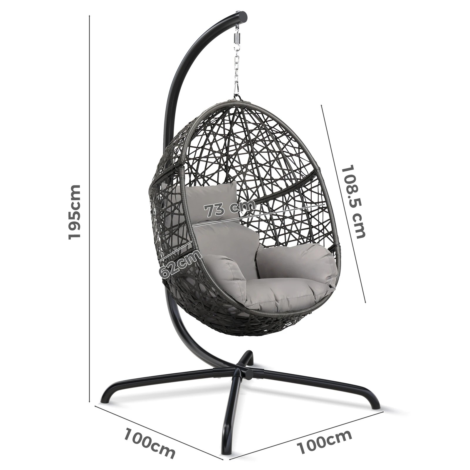 10 Alfordson Outdoor Egg Swing Chair Wicker Rattan Pod Hanging Seat - Light Grey, 10 of 10