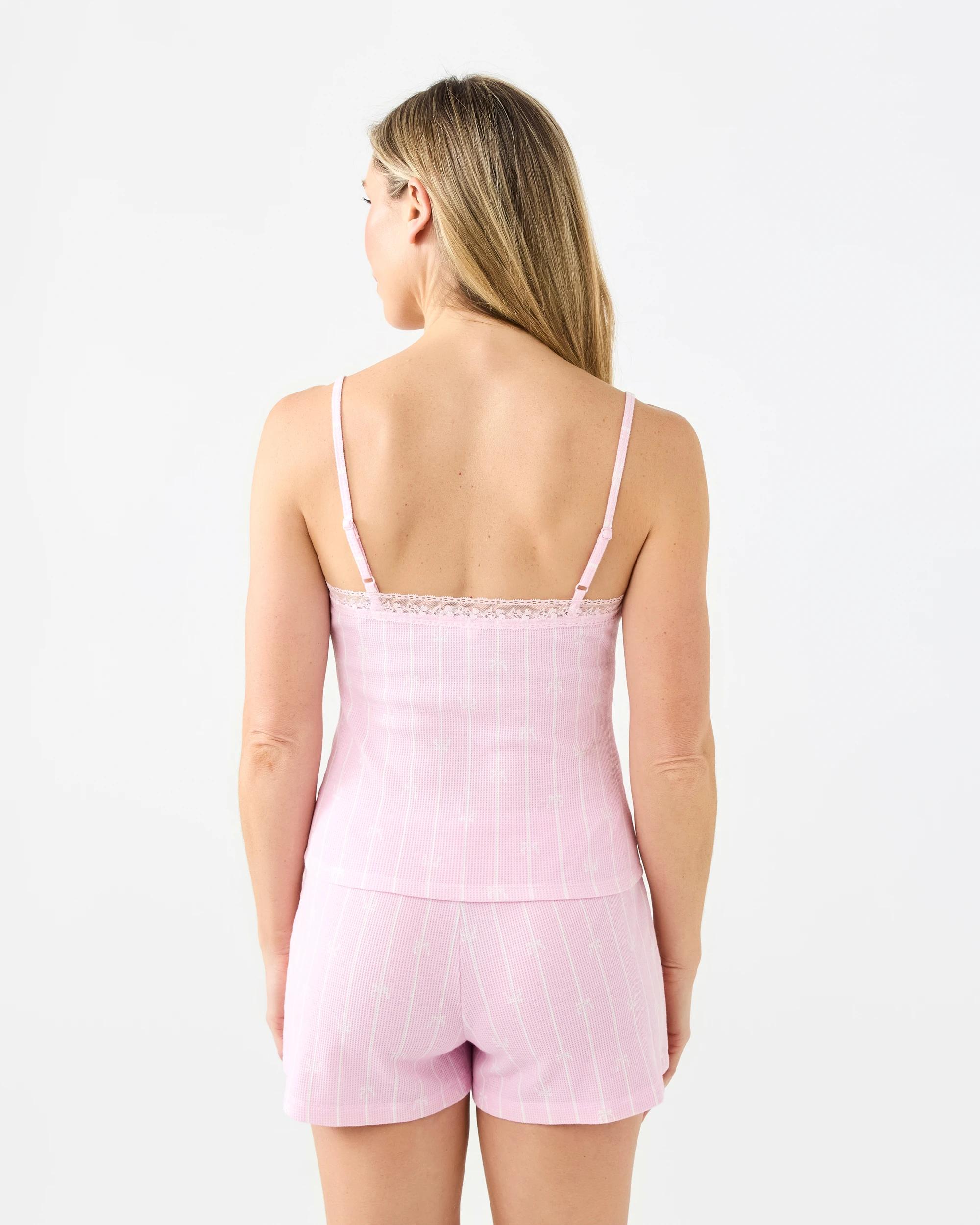 3 Lace Trim Waffle Cami Pink Bow, 3 of 9