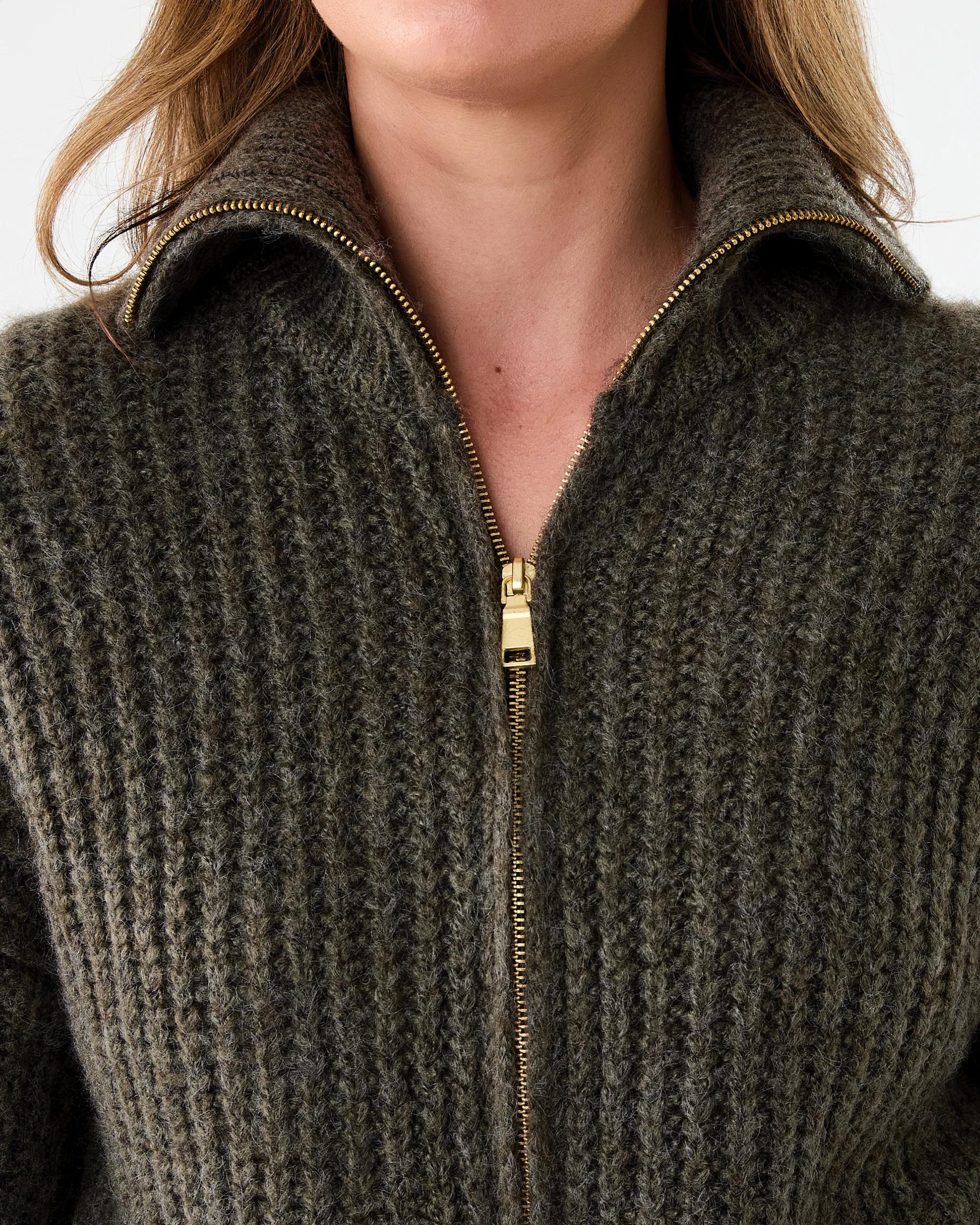 6 Fisherman Rib Knit Bomber Deep Olive, 6 of 8