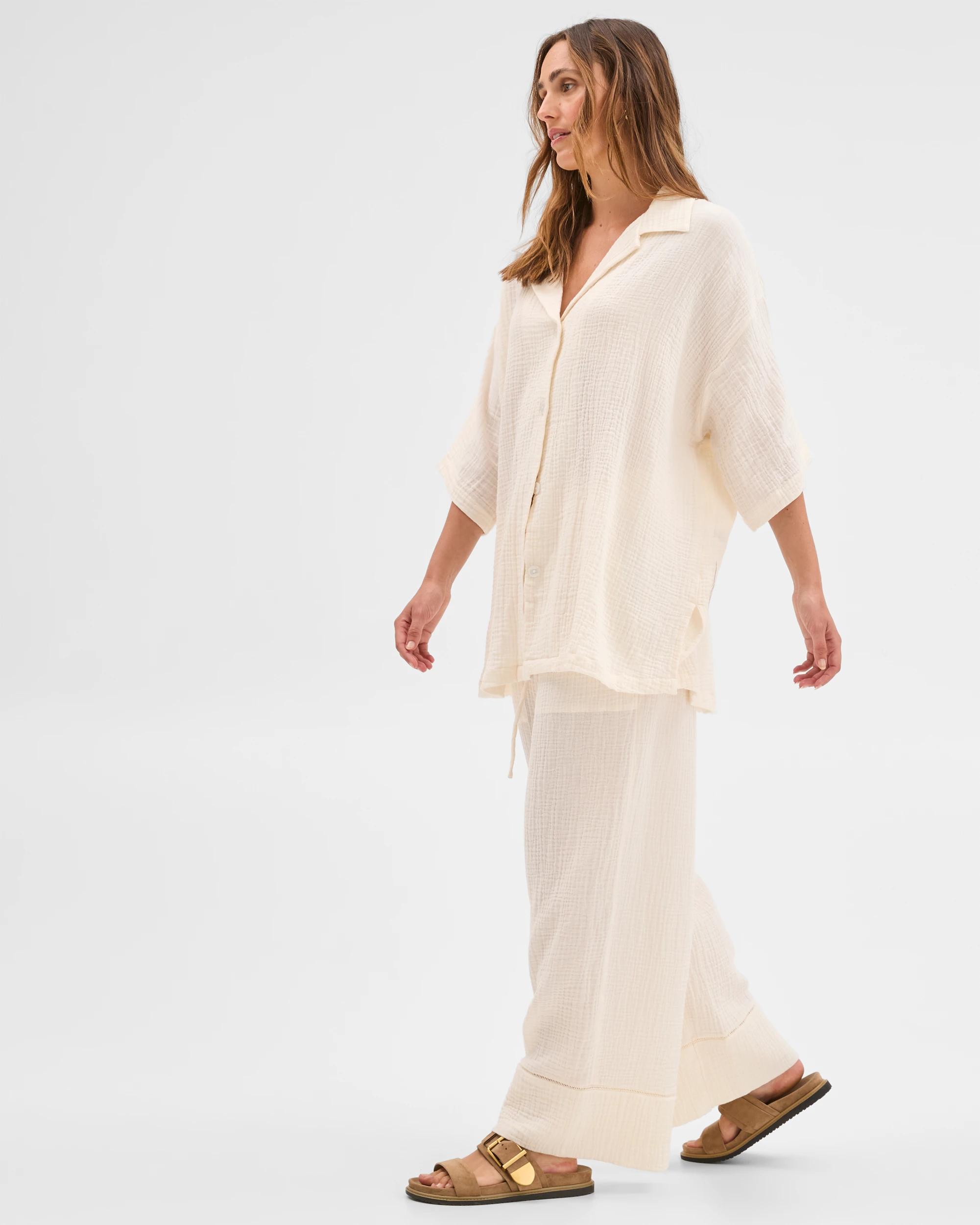 3 Target Woman Australian Cotton Resort Woven Trim Detail Pants WHITE, 3 of 6