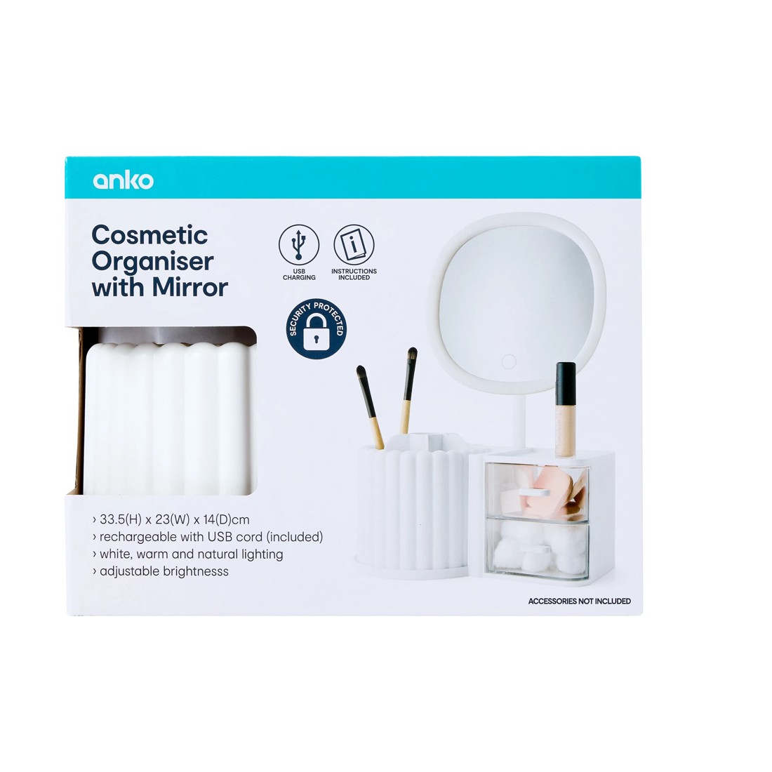 10 Cosmetic Organiser with Mirror - White, 10 of 10