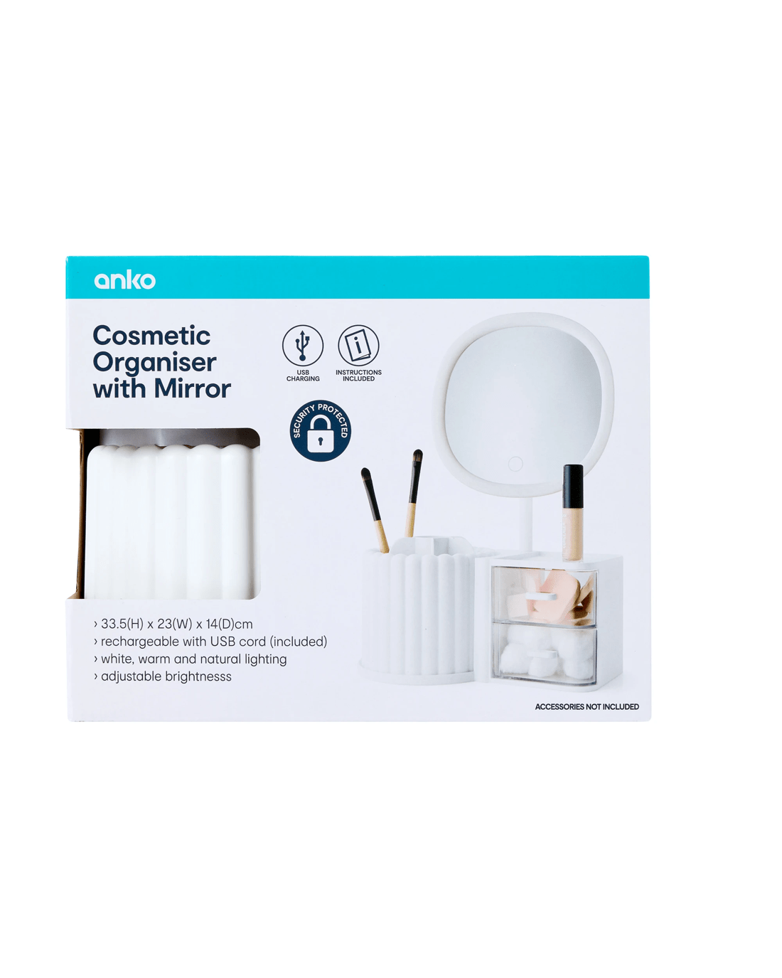10 Cosmetic Organiser with Mirror - White, 10 of 10