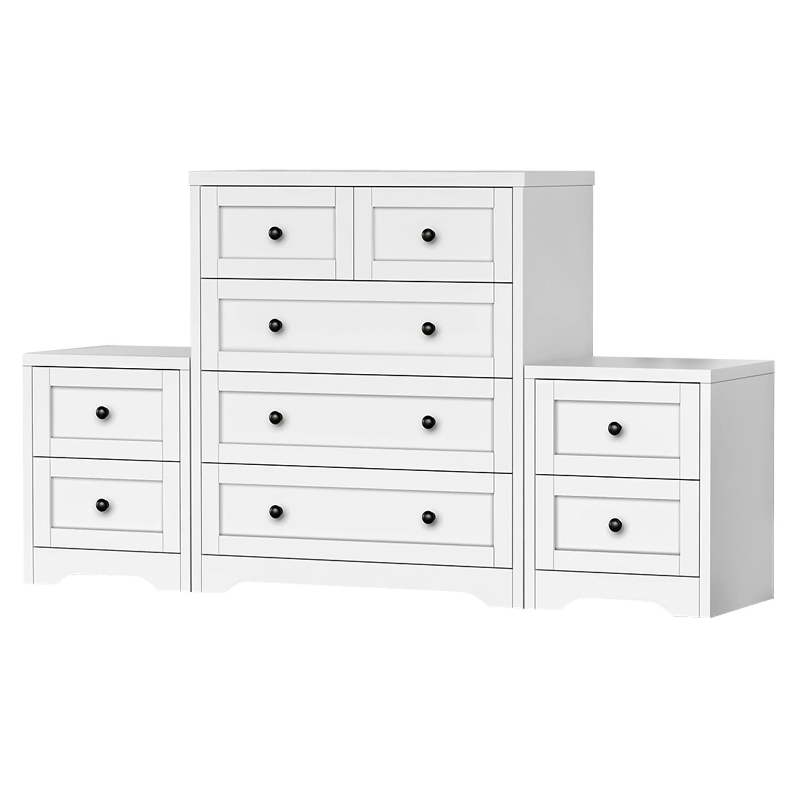 1 Alfordson 5 Chest of Drawers 2x Bedside Table Hamptons Bedroom Storage - White, 1 of 10