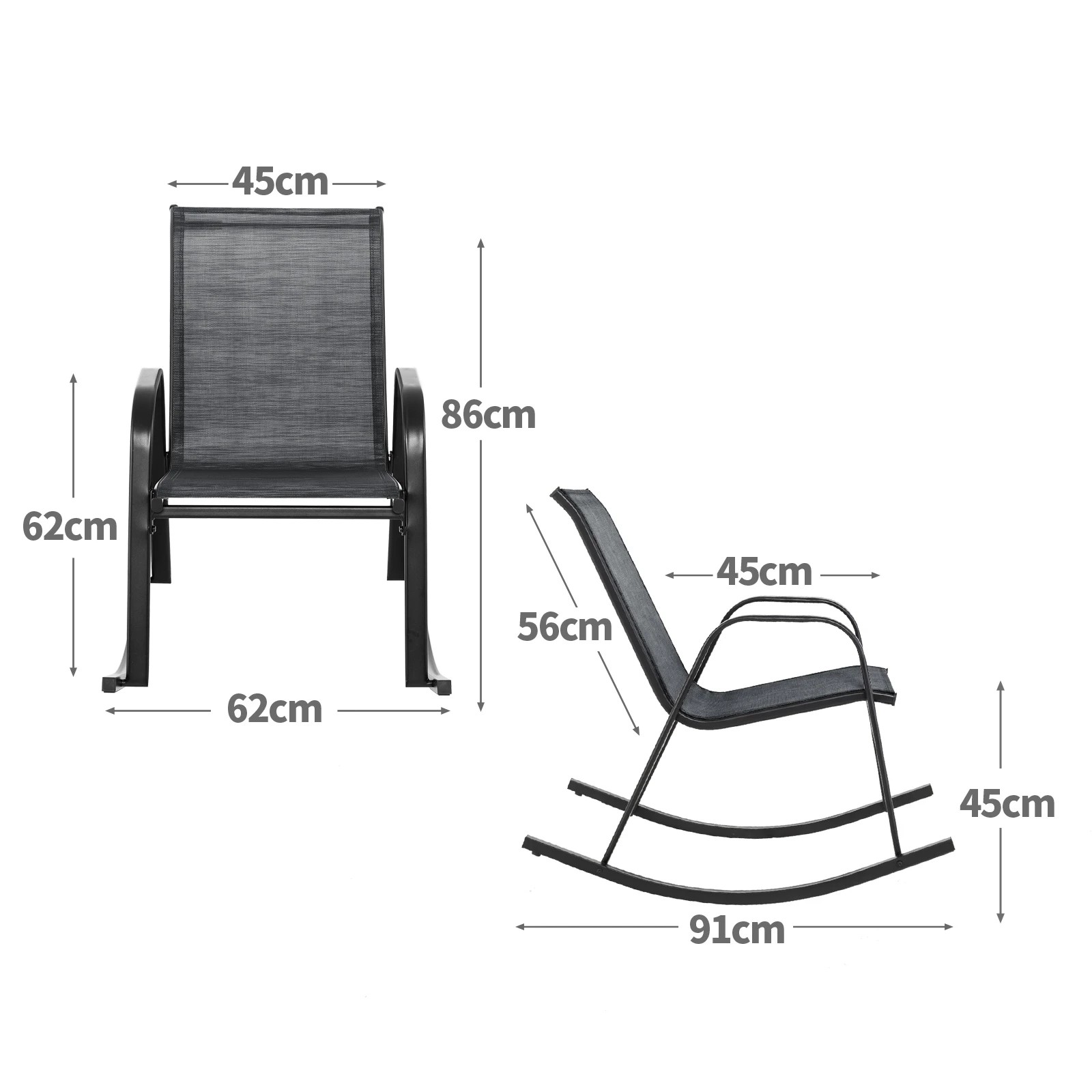 2 Costway 2pcs Patio Rocking Chair Ergonomic Rockers w/Breathable Fabric Seat - Black, 2 of 5