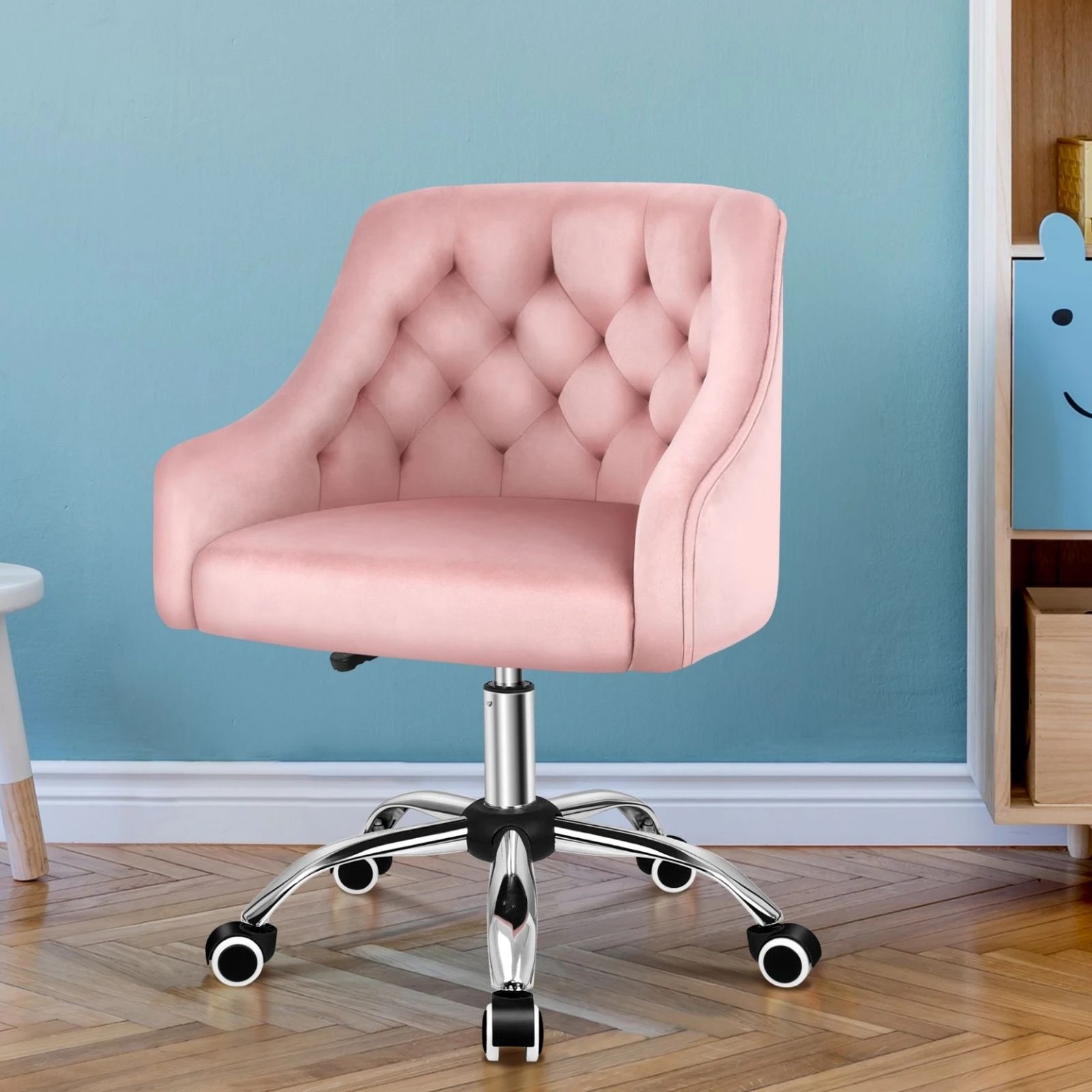 2 Alfordson Velvet Office Chair Computer Swivel Armchair Work Adult Kids - Pink, 2 of 10