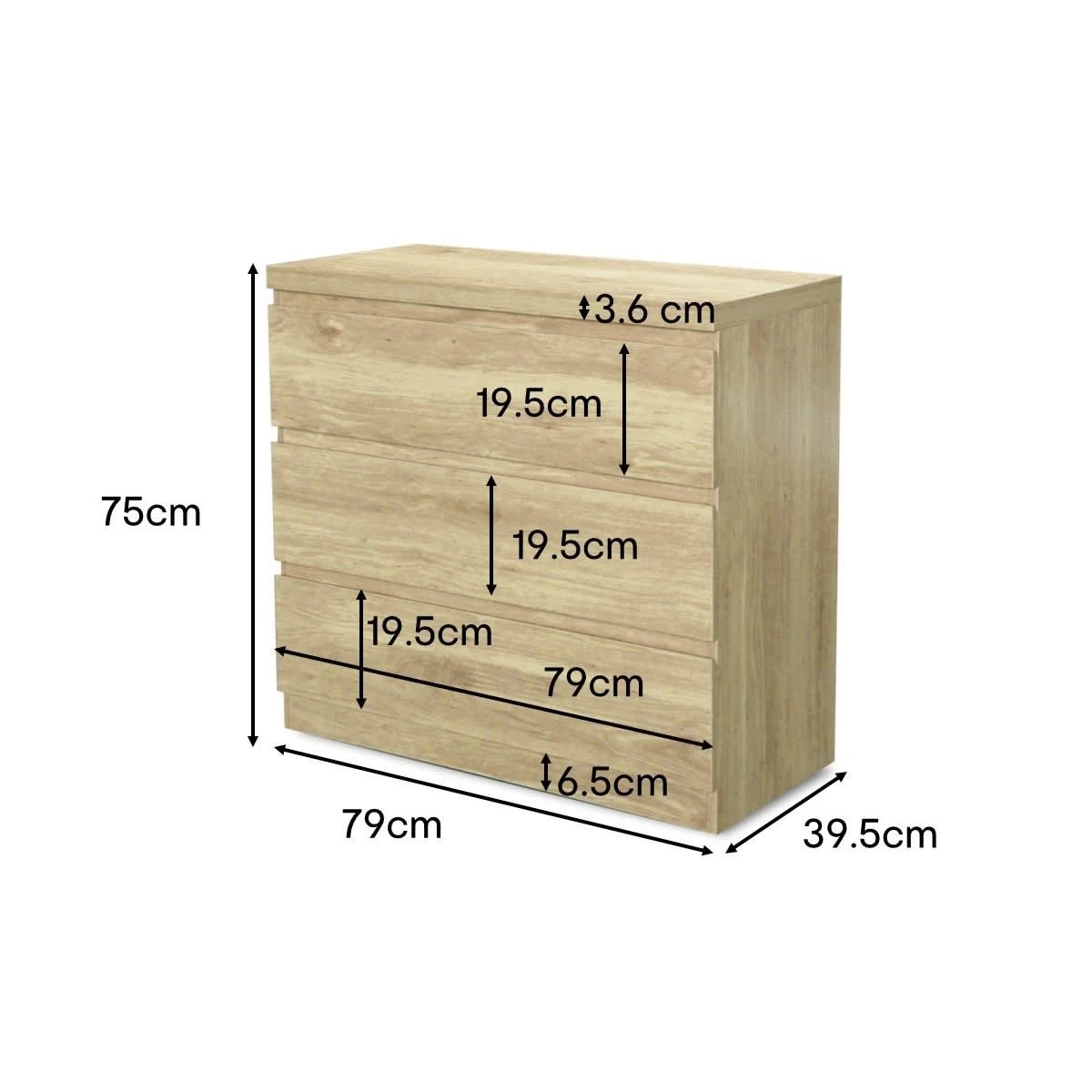 10 3 Drawer - Oak Look, 10 of 10