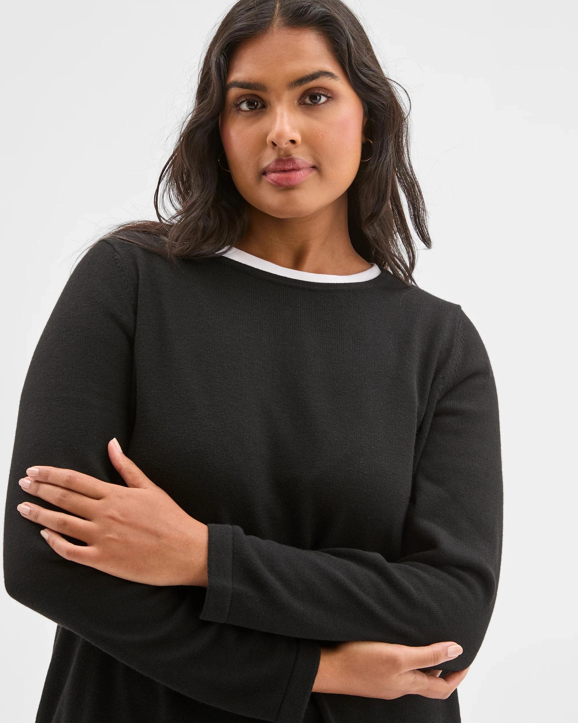 3 Target Curve Plus Size Long Sleeve Curve Hem Rib Jumper BLACK, 3 of 5