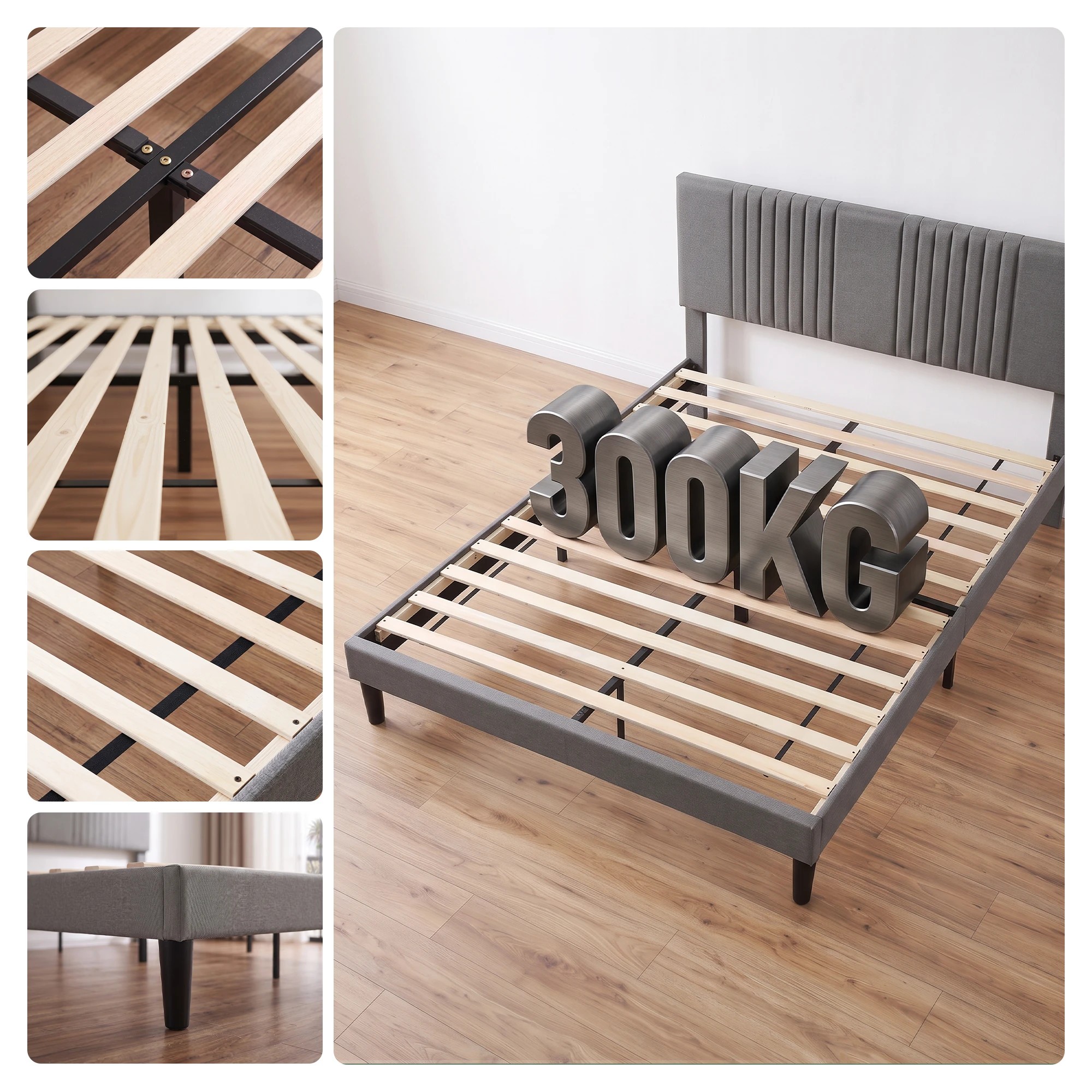 4 Artiss Bed Frame with Adjustable Headboard, 300kg Capacity - King Bed - Charcoal, 4 of 8