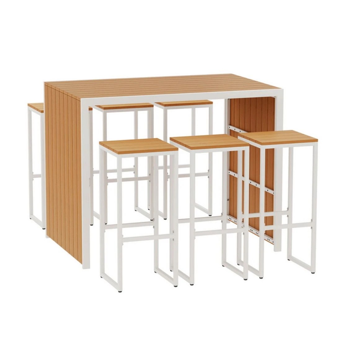 1 Gardeon 7-Piece Outdoor Bar Set Table Chairs Patio Bistro Set  6 Seater - Brown, 1 of 4