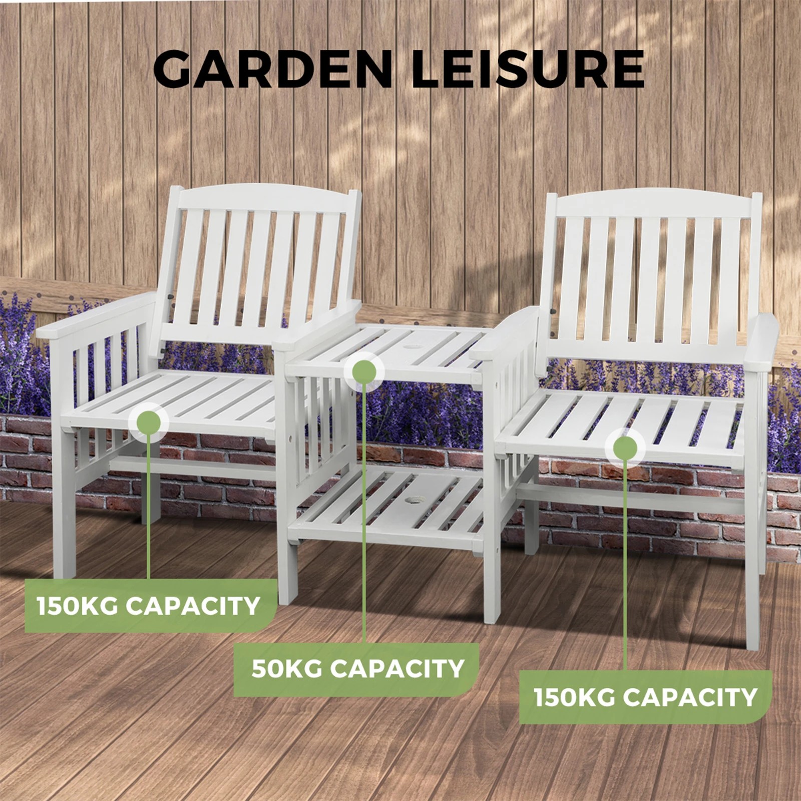 9 Livsip Garden Bench Wooden Outdoor Table & Chair Set - White, 9 of 10