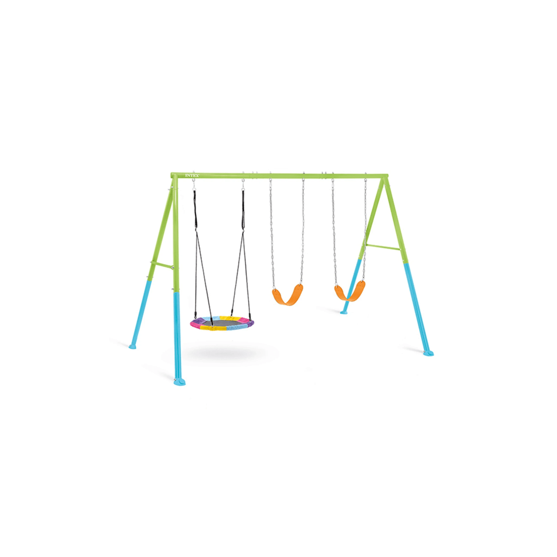 1 Intex Three Feature Steel Frame Kids Swing Set Backyard 3 Years Plus Saucer Glider - Green, 1 of 2