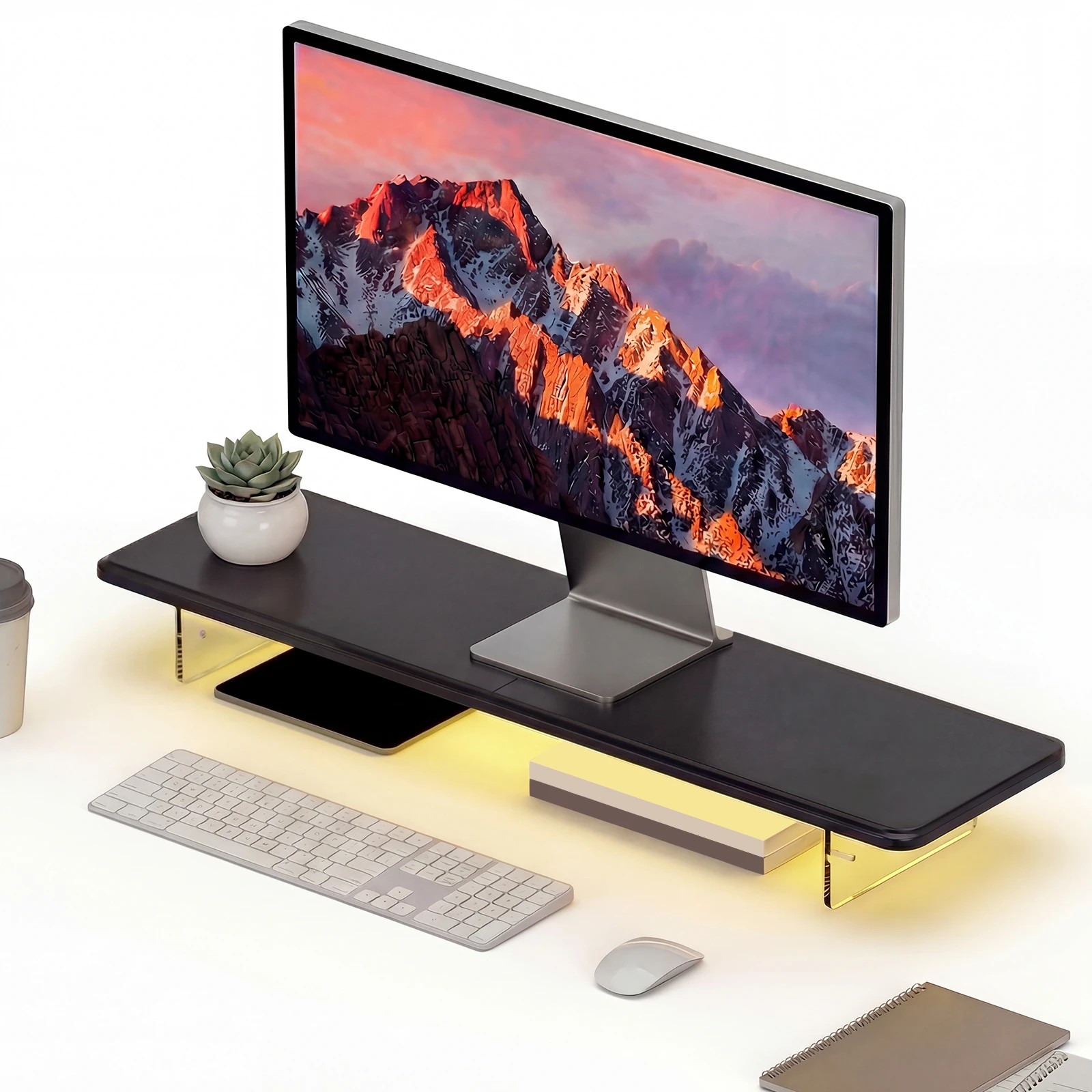 1 Advwin 80cm LED Monitor Stand w/ Acrylic Leg Adjustable Height - Brown, 1 of 7