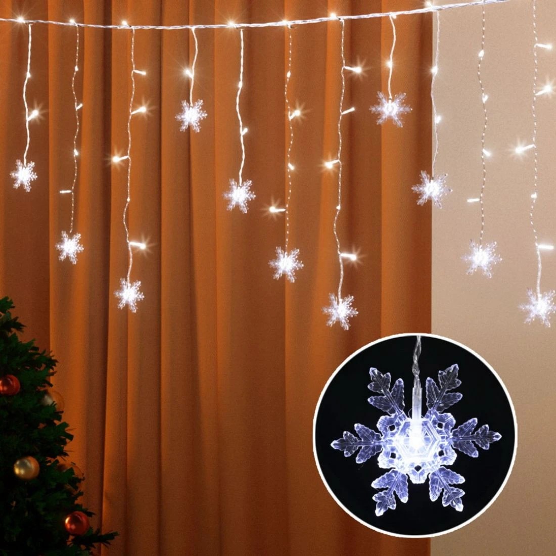 1 Jingle Jollys 6M Christmas Icicle Lights String Light 160 LED Solar Powered Cold - White, 1 of 5