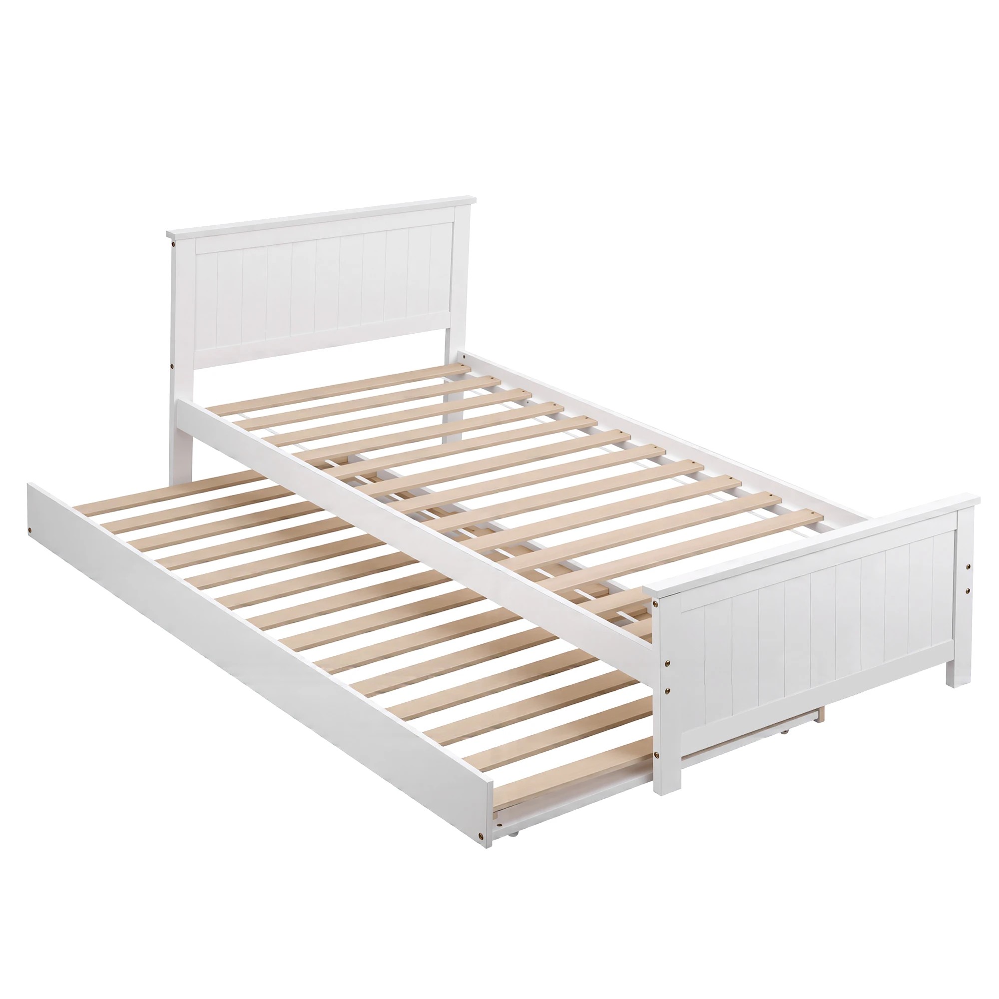 1 Artiss Single Bed Frame with Trundle Wood Toddler Bunk Bed with Headboard - White, 1 of 9