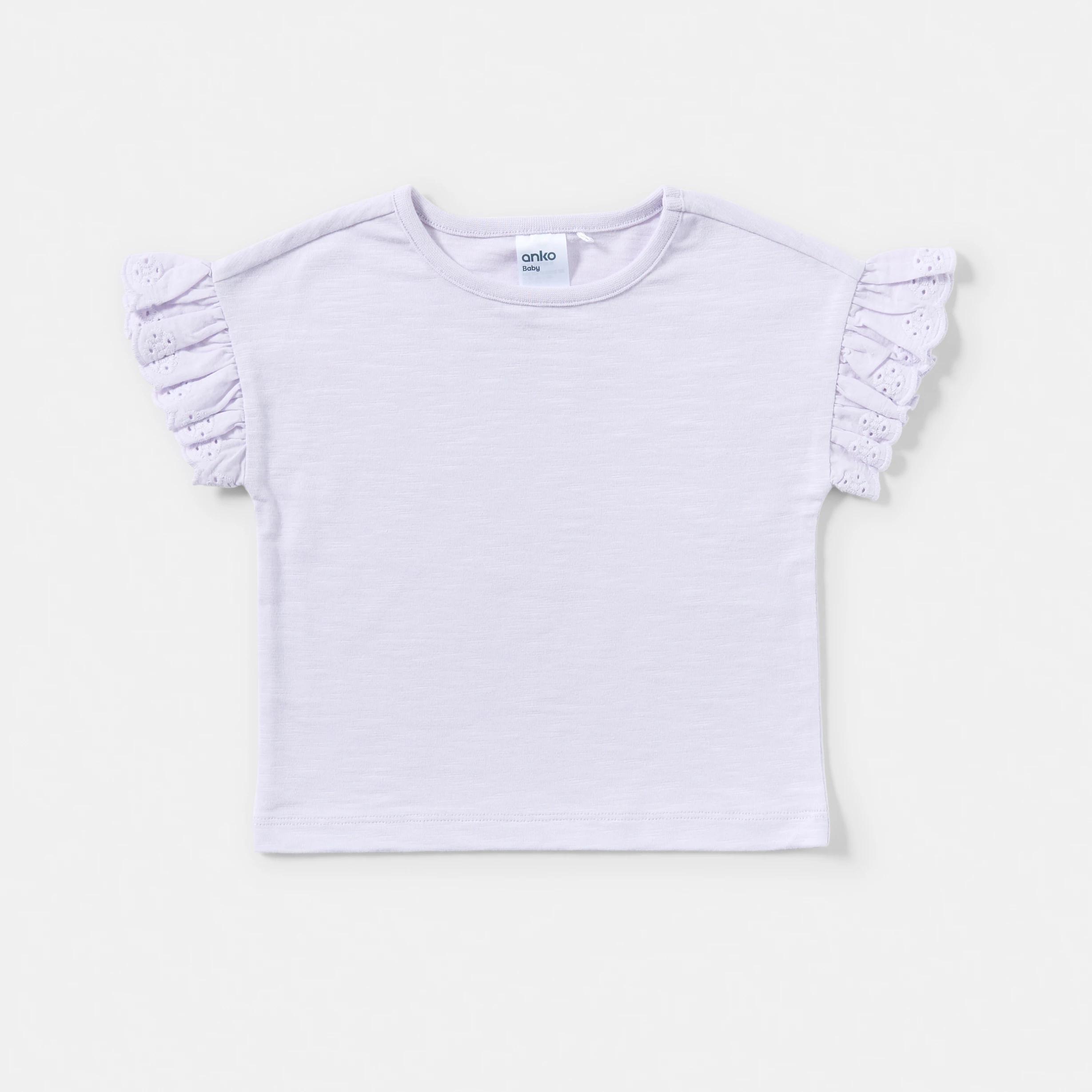 5 3 Pack Broderie Frill T-shirt PINK, BEIGE, PURPLE, 5 of 8