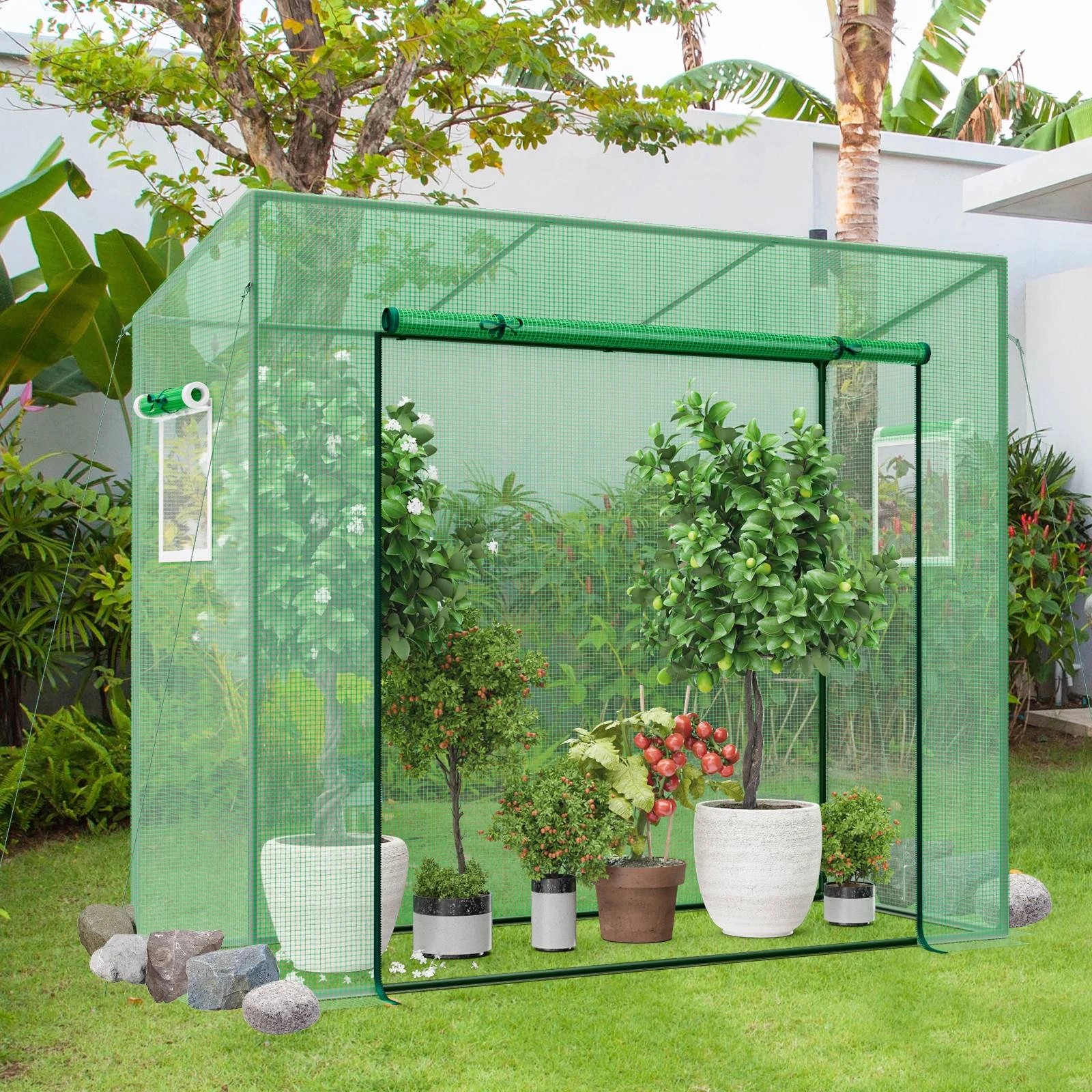3 Costway Outdoor Portable Mini Greenhouse Garden Shed w/PE Cover Planter Box - Green, 3 of 4