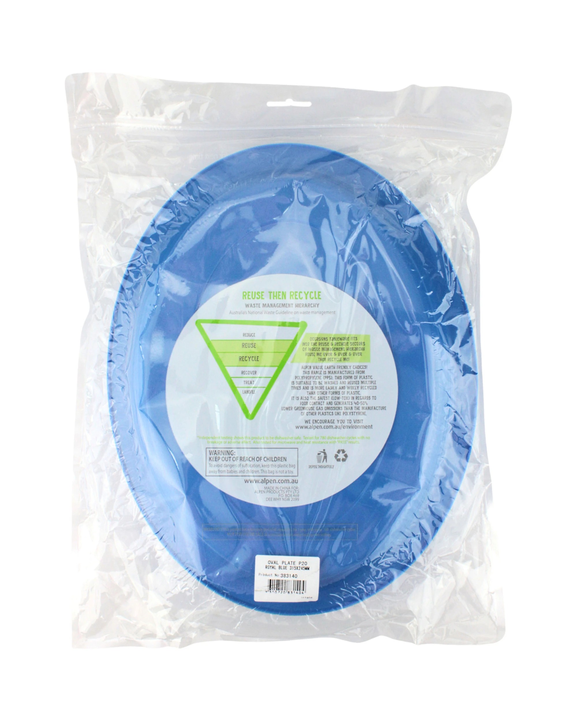 3 Alpen Reusable Oval Plates 31.5cm Pack of 20 - Royal Blue - Royal Blue, 3 of 3